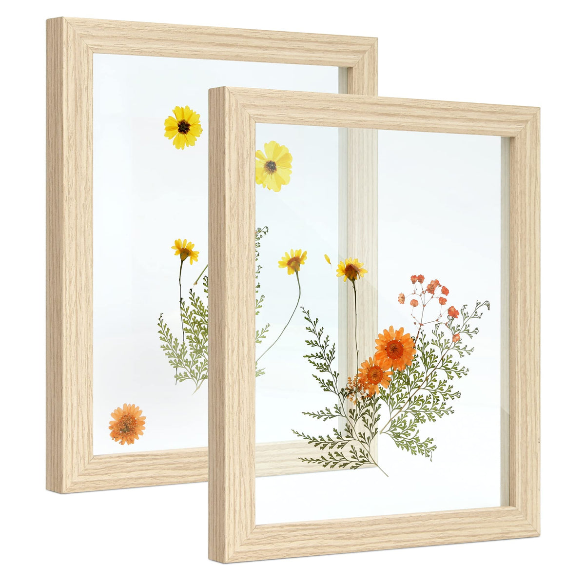 Sonefreiy Floating Picture Frames 8x10 Set of 2, Wooden Photo Frame Double Glass Pressed Flower Frames 5x7 Wall & Tabletop Display Photo or Postcard, Christmas Gifts, Gift for Wedding Family Friends