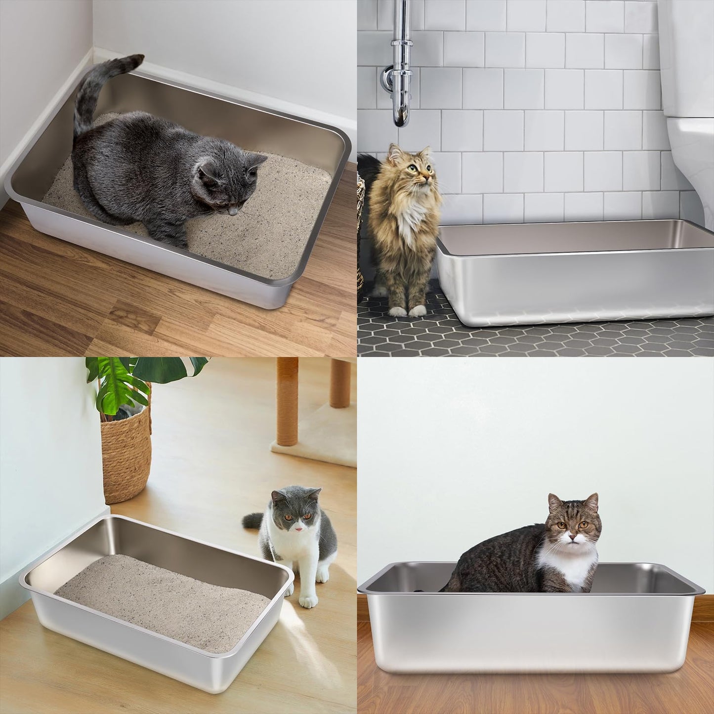 FUTAM Stainless Steel Litter Box, 17.7"x13.8"x6" Large Metal Litter Box for Kitty/Cat/Rabbits, Easy to Clean, Non Stick Litterbox No Smell for Adult Cats