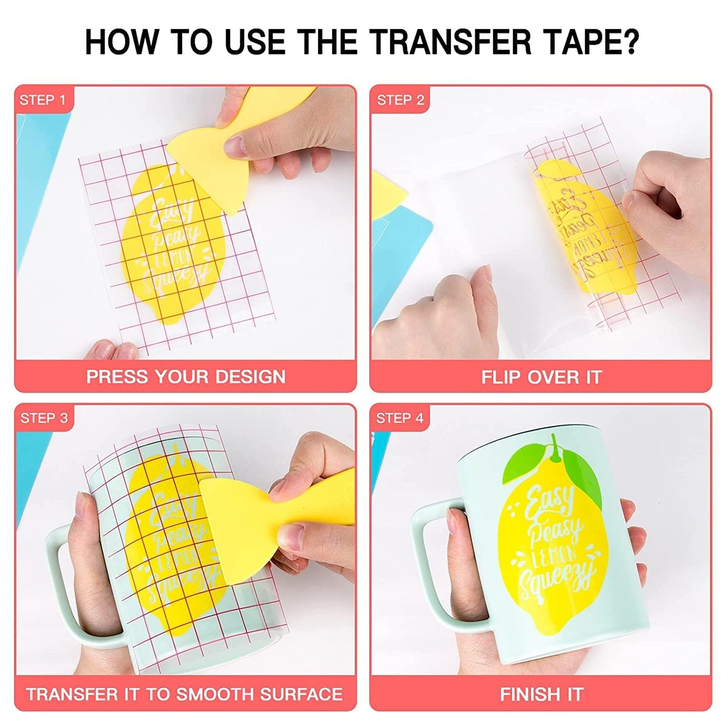 HTVRONT Transfer Tape for Vinyl - 12" X 120 ft w/Red Alignment Grid Transfer Paper Adhesive Vinyl, Vinyl Transfer Tape for Decals, Signs, Windows, Stickers