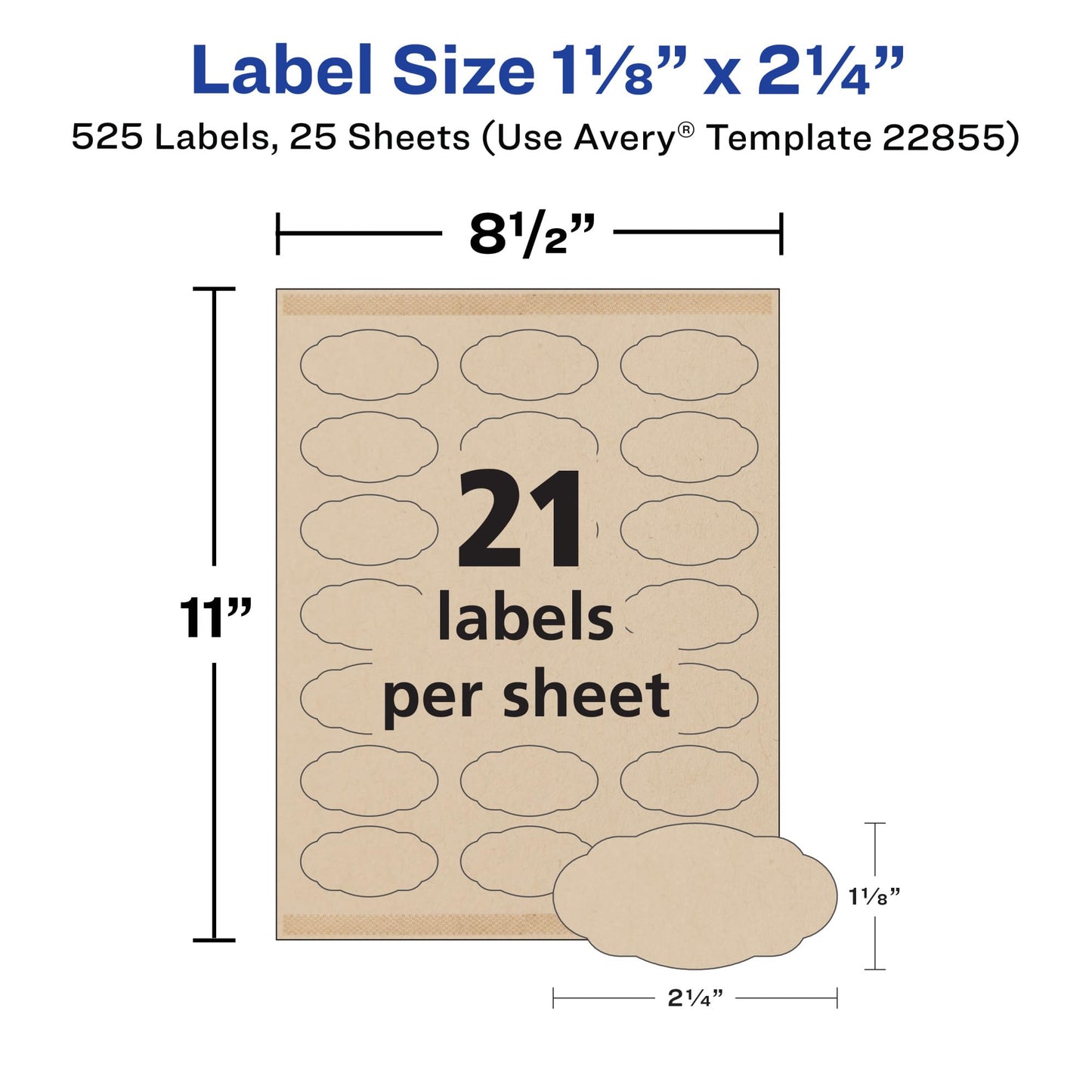 Avery Scallop Oval Labels for Laser & Inkjet Printers, 2-1/4" x 1-1/8", 525 Kraft Brown Labels (22855)