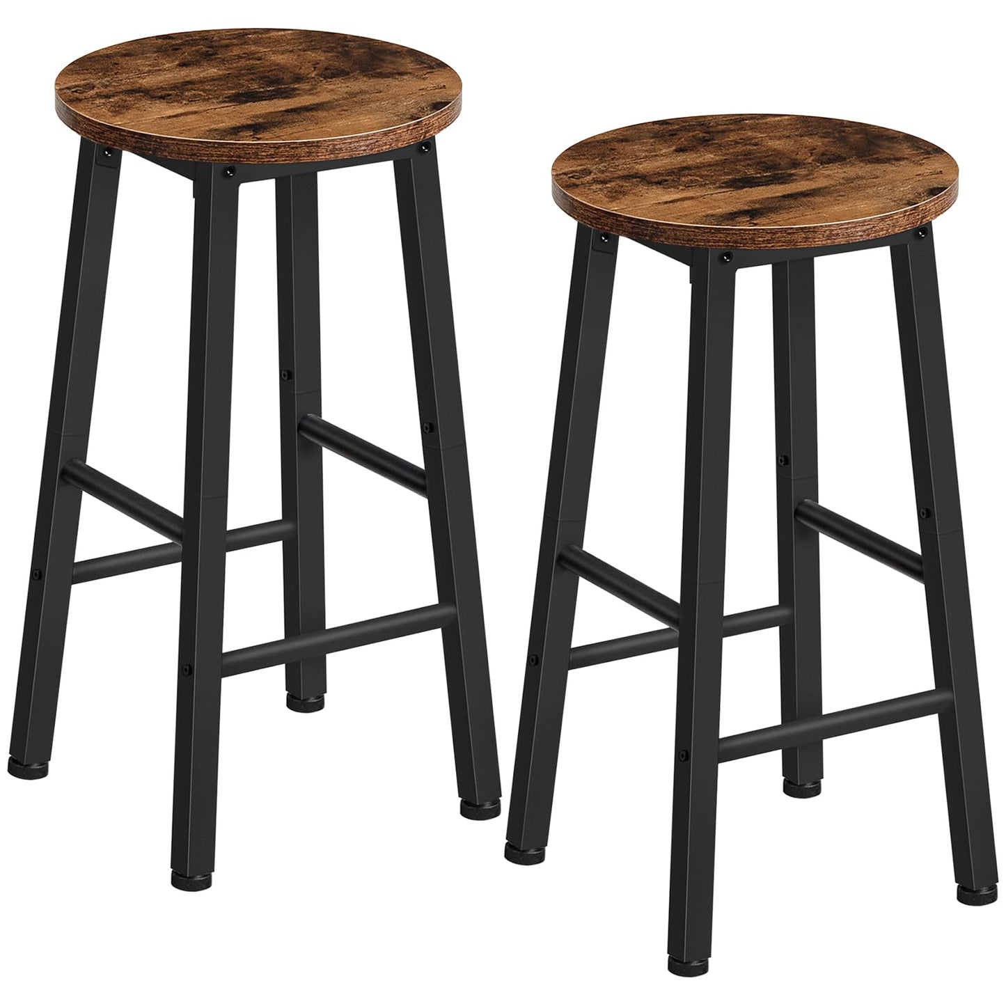 HOOBRO Bar Stools, Set of 2 Bar Chairs, 65.5 cm Height Stools, Breakfast Bar Stools, Industrial Kitchen Bar Chairs, for Dining Room, Kitchen, Bar, Solid and Stable, Rustic Brown and Black BF07BY01G1