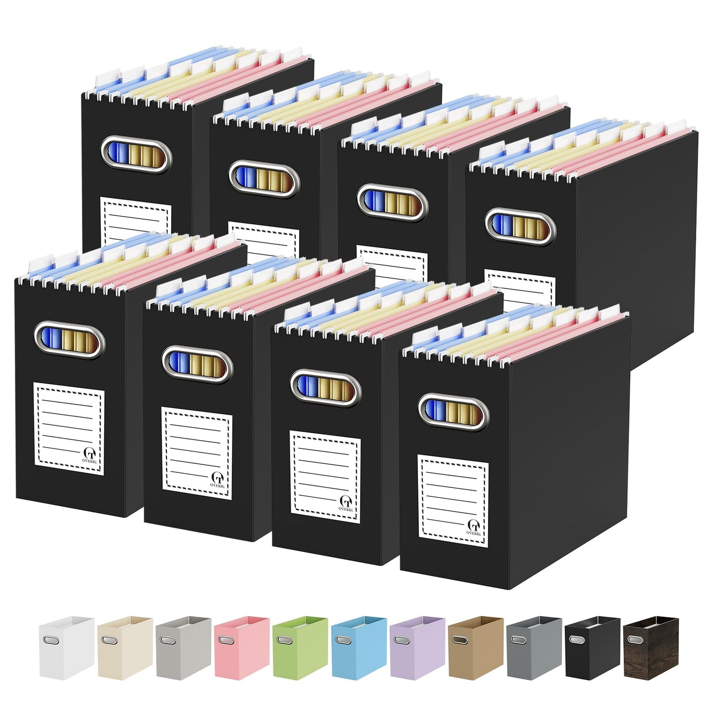 Oterri File Organizer for Hanging Folders Letter Size, Cardboard File Storage Box with Handle, File Box, Folder Organizer for Office, Home or School, 8 Packs, Black (No Folders)