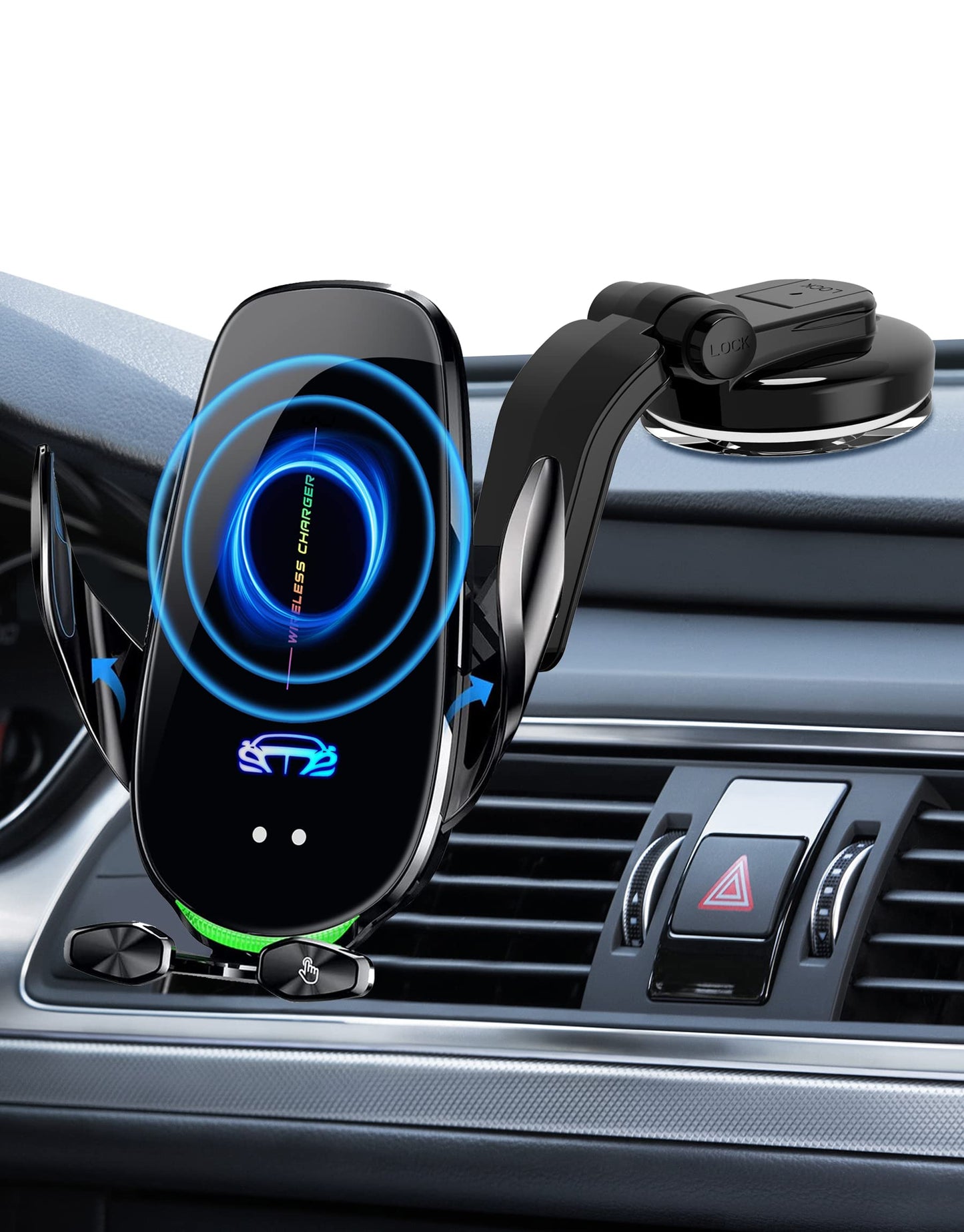 Wireless Car Charger, 15W Qi Fast Charging Car Phone Holder Mount, Auto Clamping Car Charger Phone Mount, Windshield Dashboard Air Vent Phone Holder, for iPhone 14/13/12/11/X, for Samsung Galaxy Note
