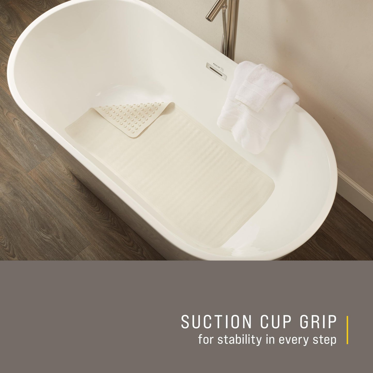 Rubbermaid Commercial Products Bath Tub and Shower Mat | Extra Large - 36 x 18 in. | White | Machine Washable | Safti-Grip Non-Slip Bathroom Mat with Suction Cups for Home/Hotel/Shower/Bathtub