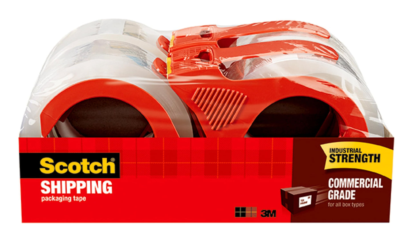 Scotch 1.88-Inch x 54.6 Yard Commercial Grade Shipping Packaging Tape, 4-Rolls on 4-Refillable Dispenser, 4-Pack, Clear (3750-4RD)