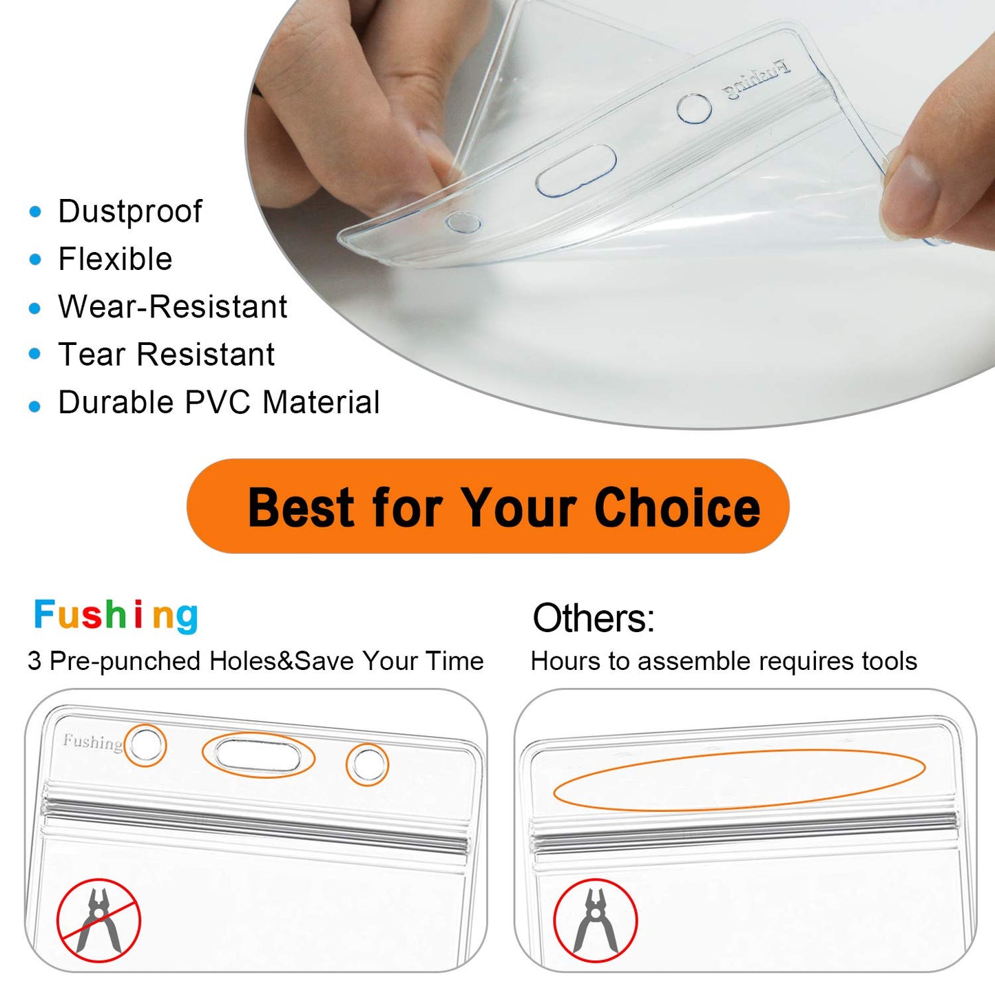 Fushing 200Pcs Clear Plastic Horizontal Name Tag Badge ID Card Holders