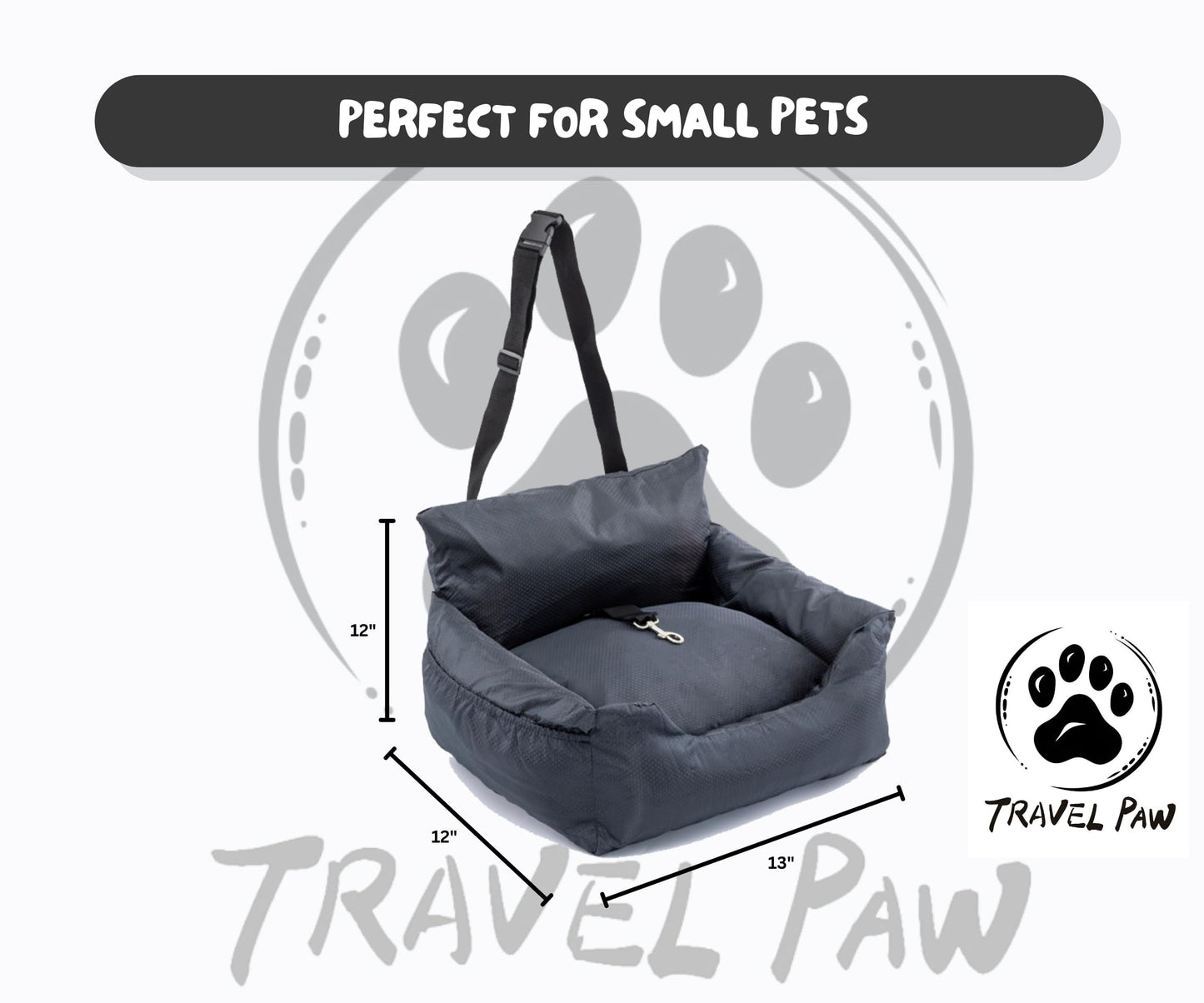 Travel Paw Car Seat for Small Dogs, Cat seat, Cat Booster, Pet Booster, Pet Seat, pet Pillow, Bed, Water Resistant, Fully Detachable with Side Pockets and Safety Clip-on Leash