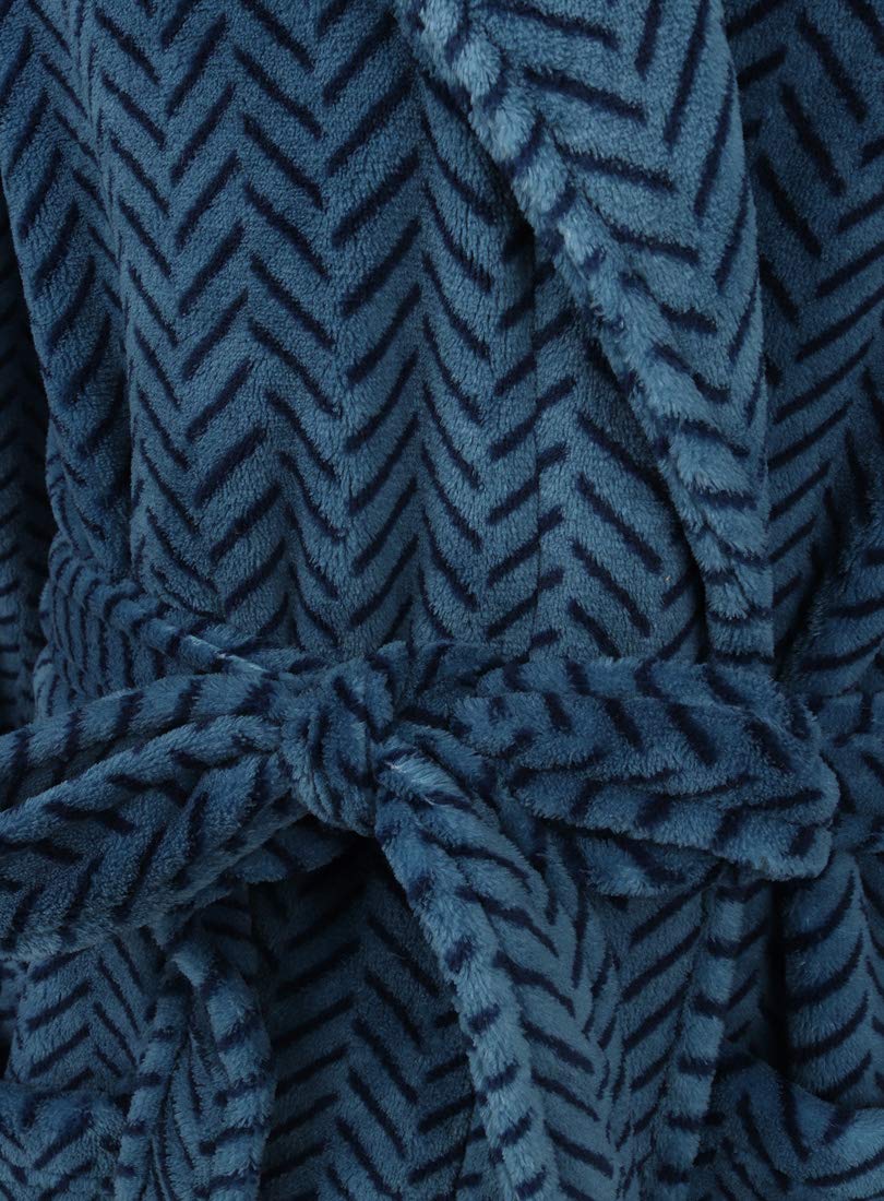 John Christian Men's Blue Herringbone Fleece Robe, Blue Herringbone, Large