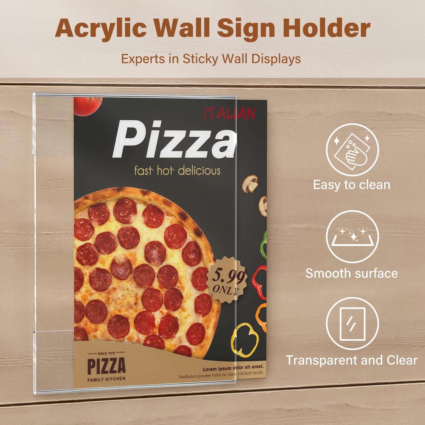 YYSWIIN Acrylic Sign Holder 8.5 x 11 wall mount,Clear Plastic Poster Holders with 3M Tape,Durable Plexi Frame for Office,Store,Home,Cafe, Restaurant (6 Pack)