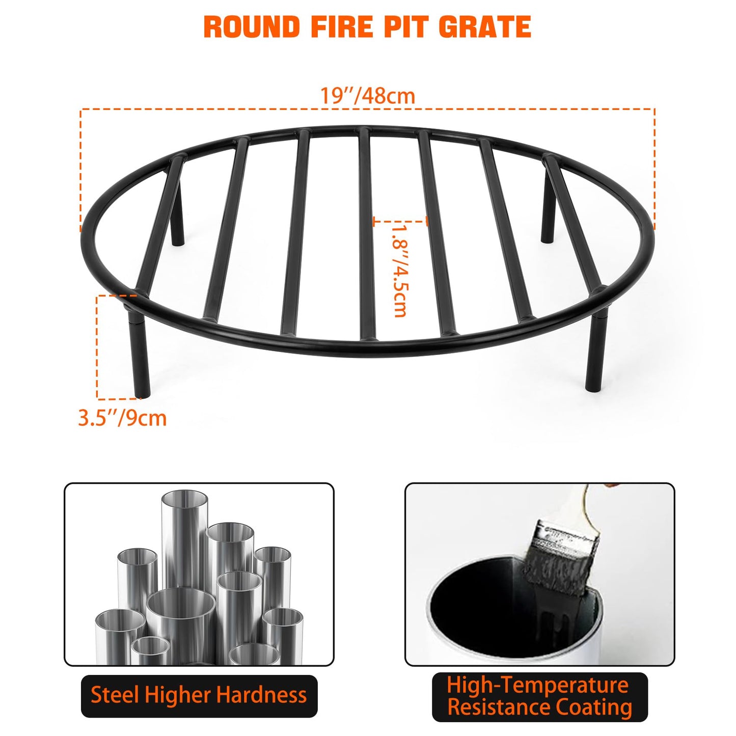 onlyfire Round Fire Pit Grate with 4 Legs for Outdoor Campfire Grill Cooking, 19 Inch