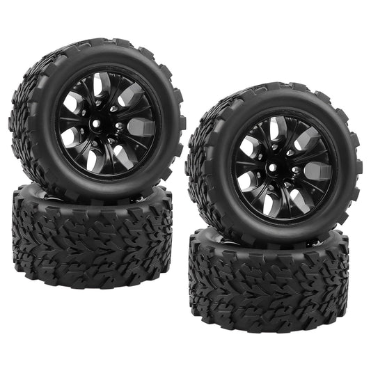 Acekeeps 4P 1/10 RC Monster Truck Tires Mounted Solid 12mm Hex Wheels for Traxxas Hoss Stampede Rustler Slash RC Car Black