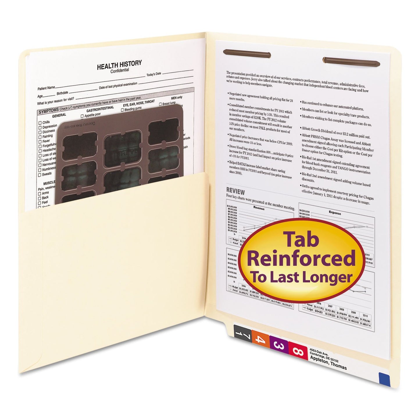 Smead Shelf-Master Straight Cut 2-Ply End Tab Pocket Folders with Fastener 50 Count (34100)