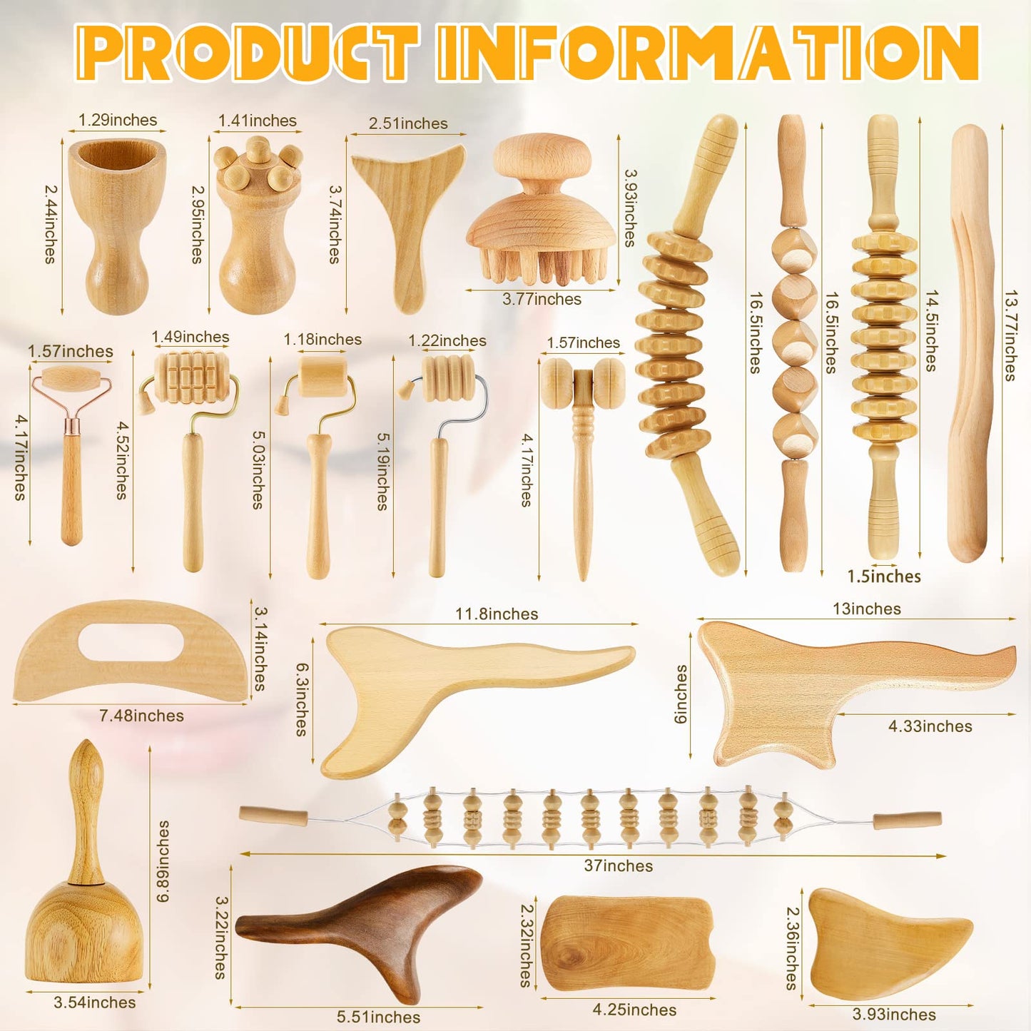 Amylove 21-in-1 Maderoterapia Kit Wood Therapy Massage Tools Set Therapy Tools for Body Sculpting Muscle Pain Relief Lymphatic Drainage Women Face Roller Fascia Massage Anti Body Contouring