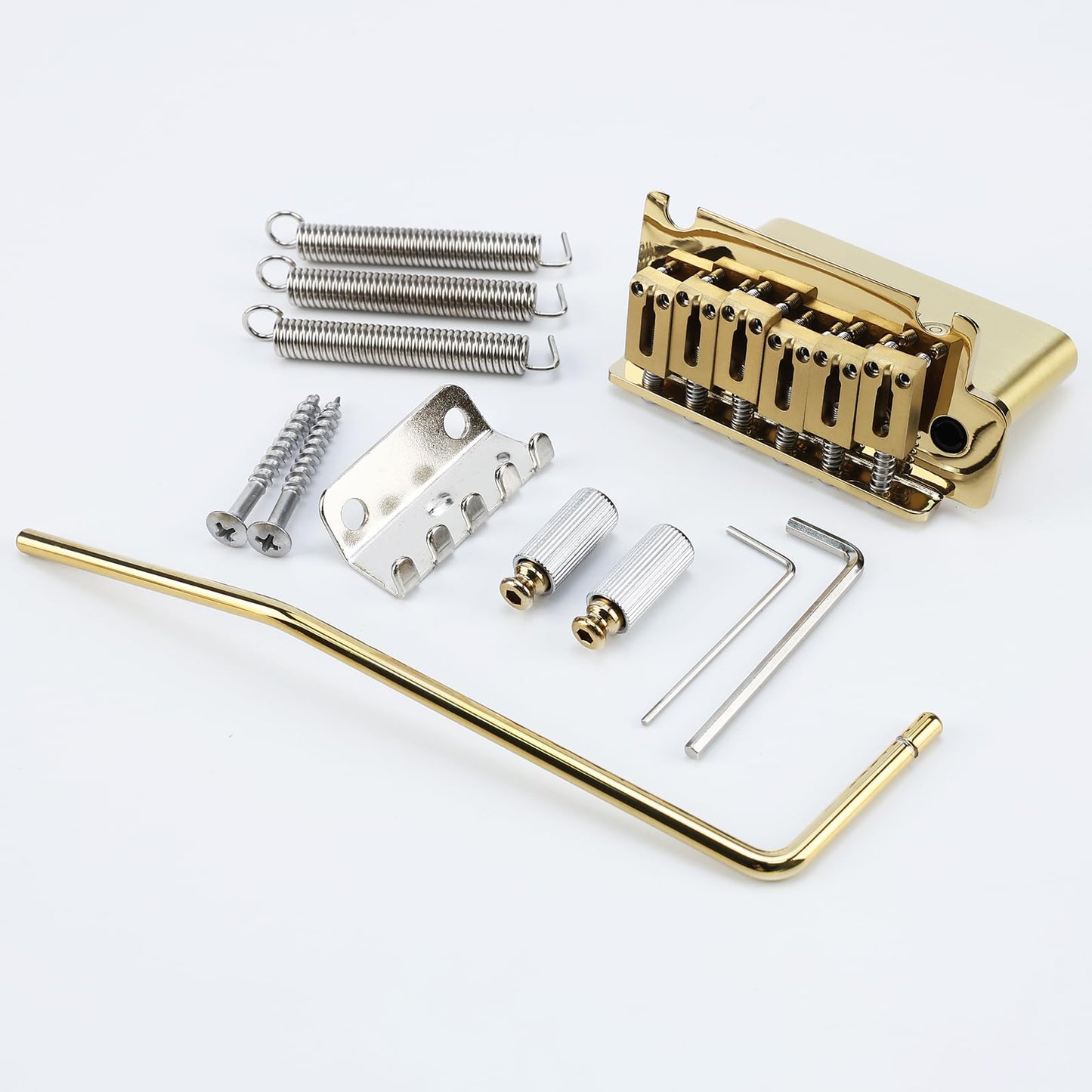 OVSAL 10.5mm Electric Guitar Bridge Vacuum Gold 2 Point tremolo bridge Brass Block Stainless Steel Saddles Plate Electric Guitar Bridge 6 String Start