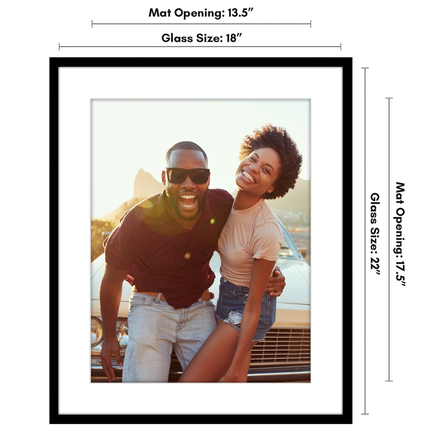 Americanflat 18x22 Picture Frame with Polished Plexiglass - Use as 14x18 Frame with Mat or Display 18x22 Photo Without Mat - Streamline Collection - Thin Border Picture Frames for Wall - Black