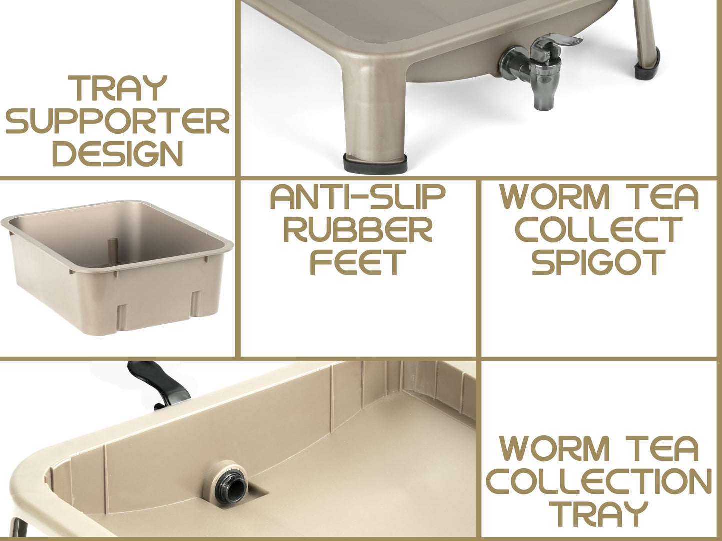 Blütezeit 5-Tray Worm Compost Bin, 53QT Outdoor & Indoor Worm Composter with Worm Farm Starter Kits for Home & Kitchen Recycling Food Waste (Gold)