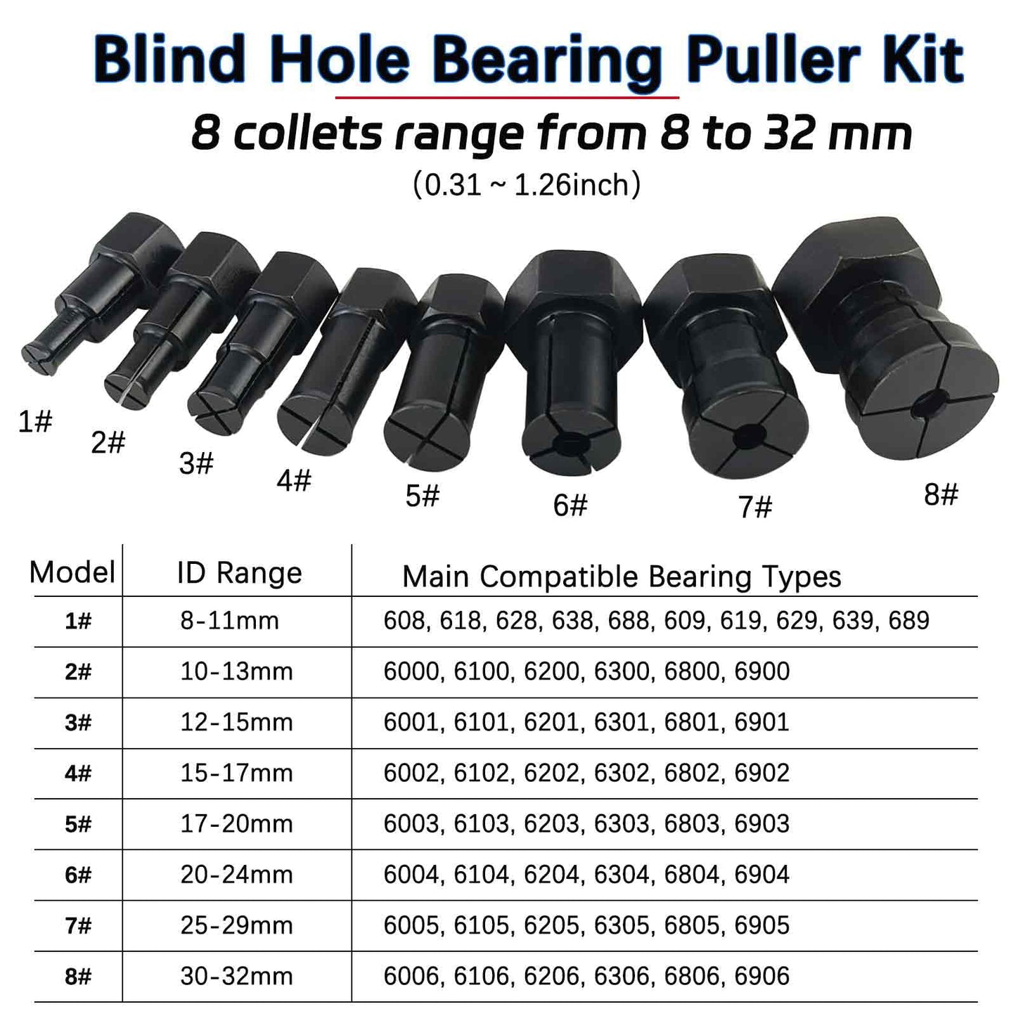 YuYBrightmi 12pcs Blind Hole Collet Bearing Puller Set,8-32mm Inner Bearing Extractor with Slide Hammer Internal Bearing Extractor Puller Kit for Motorcycles, ATVs, and Scooters etc