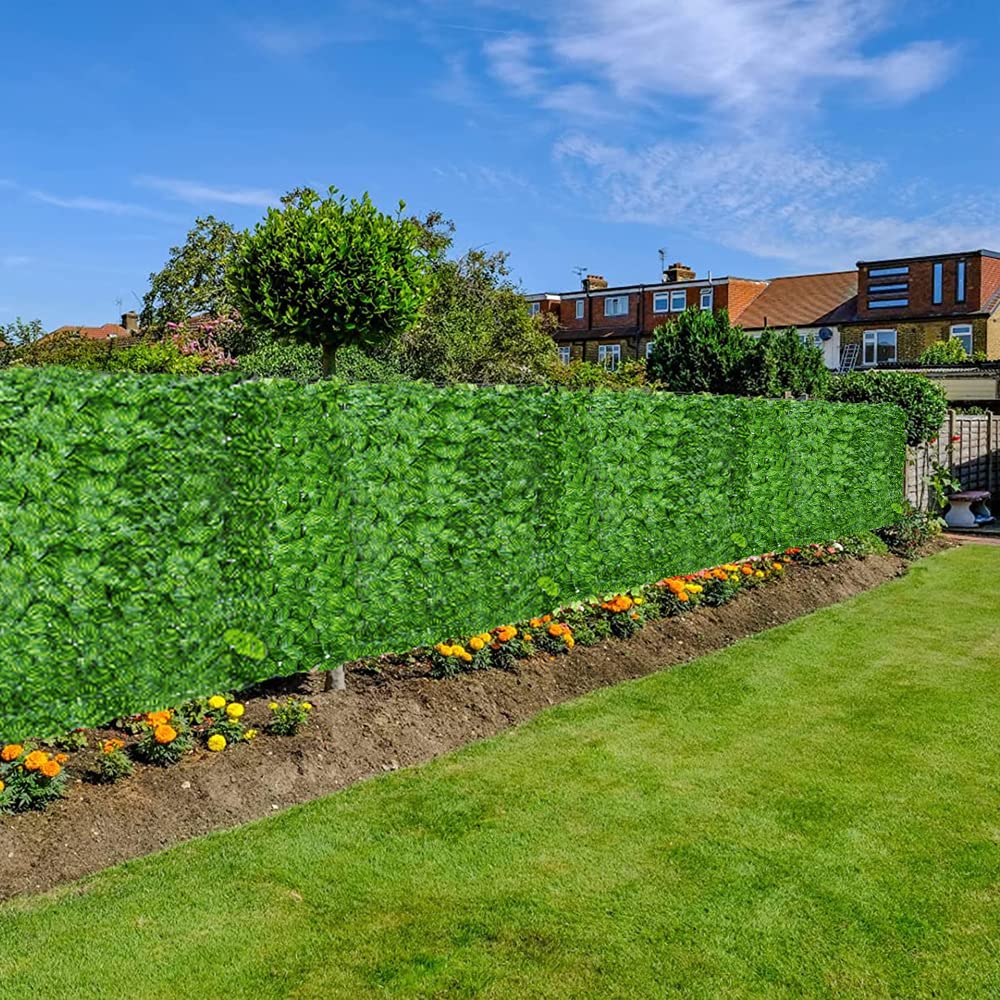 1x6m (39.3"X236.2") Artificial Ivy Hedges Patio Privacy Screen Green Leaf Trellis Faux Hedge Fence Plant Wall Fake Grass for Outdoor Garden Indoor Balcony Decor (Green watermelon leaves, 1 * 6M)