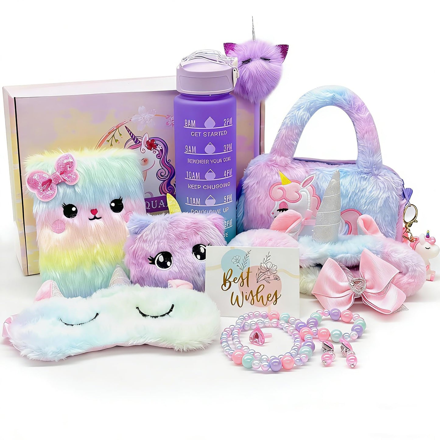 Seyaom Unicorn Gifts for Girls Age 4-12, Unicorn Stuffed Toys Set Christmas Birthday Gifts with Plush Diary Headband Eye Mask Water Bottle for Girls 4 5 6 7 8 9 10 Years Old