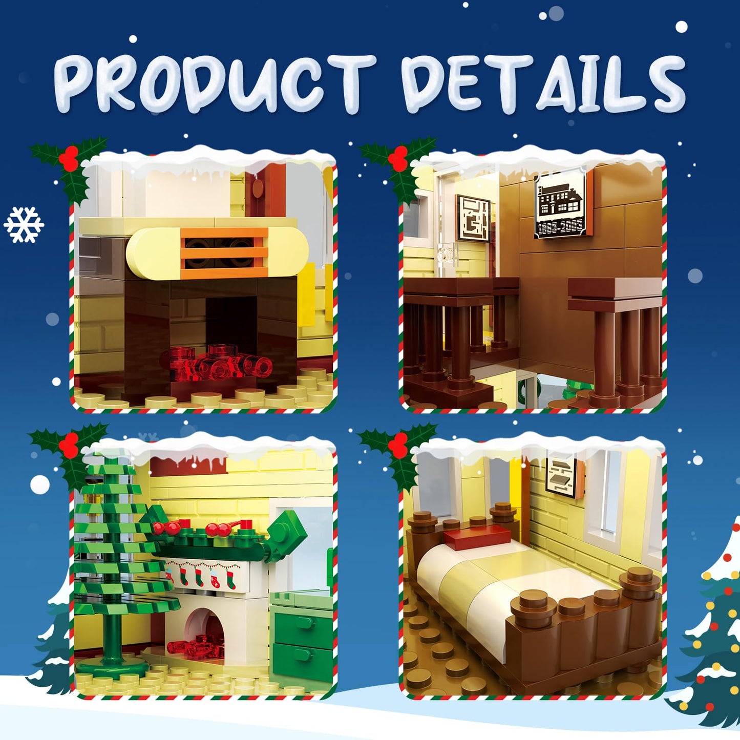 Christmas Holiday House Building Set,LED DIY Christmas Holiday Snow Village,Christmas House,Compatible with Lego,Gifts for Family and Friends(1156pcs)