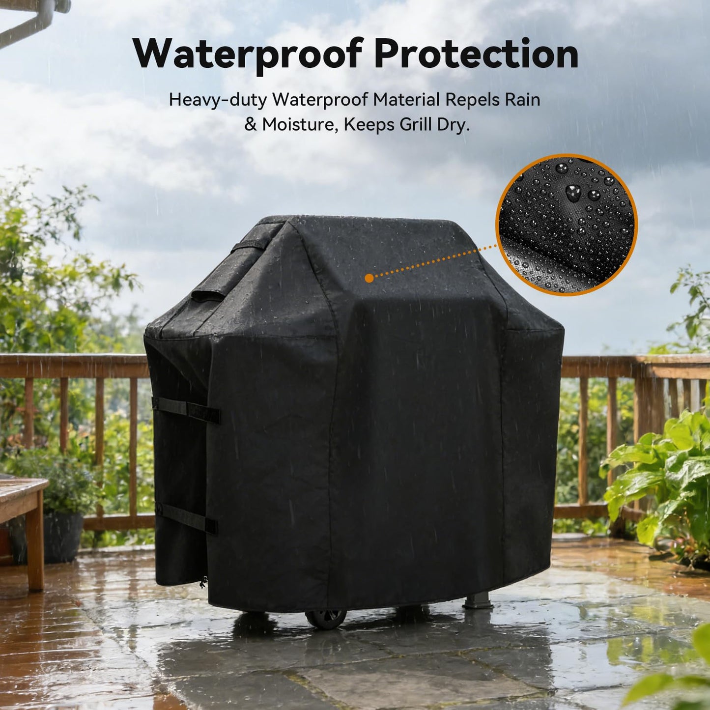 Rushare Heavy Duty 52 Inch Grill Cover for Weber Spirit 200 and 300 Series, BBQ Cover for Outdoor Gas Grill, Air Vent and Velcro Straps Design, Waterproof & All Weather