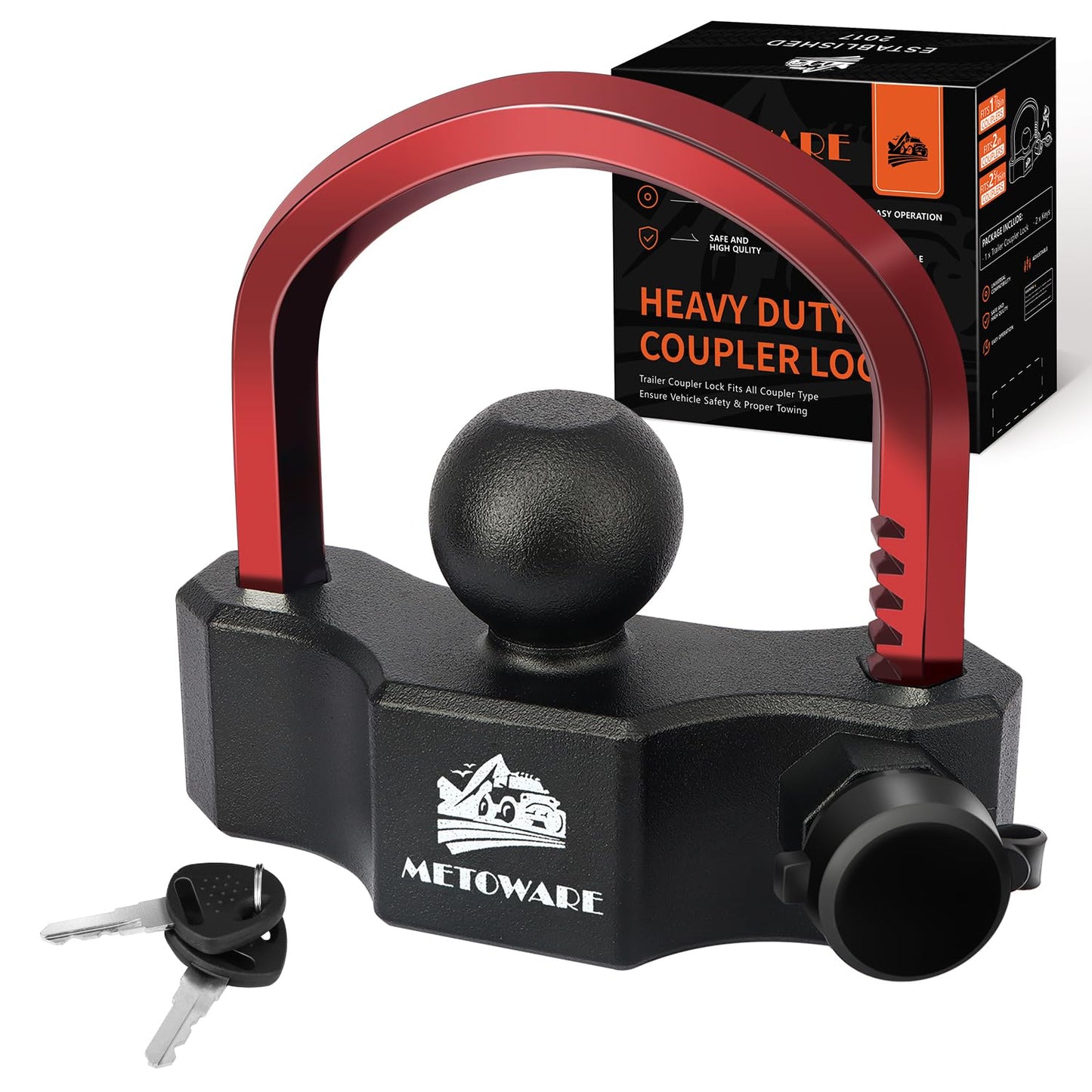 METOWARE Universal Trailer Hitch Locks, Adjustable Heavy-Duty Trailer Coupler Ball Locks Fit 1-7/8 Inch, 2 Inch, 2-5/16 Inch Couplers with 2 Keys