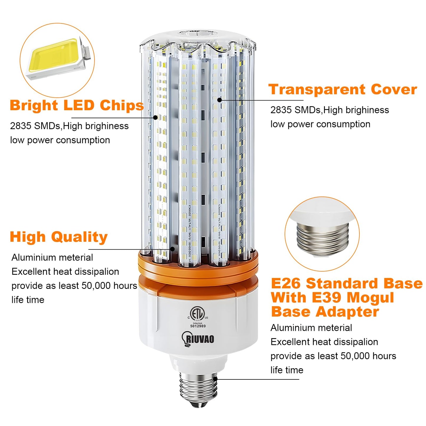 1000W Equivalent LED Corn Bulb, 15000 Lumen Led Corn Light Bulb, 2 Pack 5000K Daylight White E26 E39 LED Bulbs for Large Area Lighting Wide Application for Warehouse