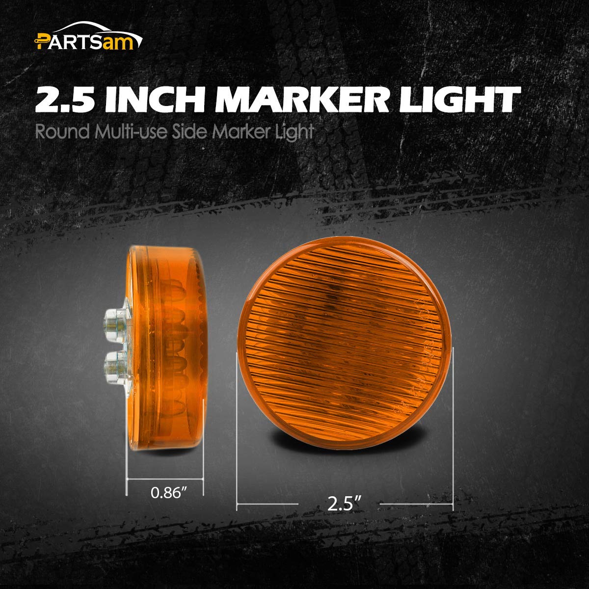 Partsam 10pcs 2.5" Round Amber Trailer 13LED Side Marker, 2.5 Inch Clearance Lights for Trailer Truck, Sealed Waterproof, 12V