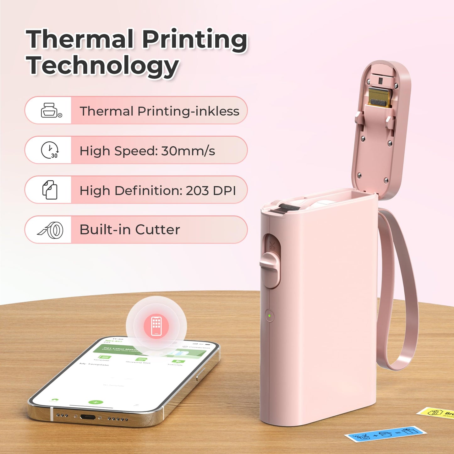 Nelko Label Maker Machine with Tape, P21 Portable Bluetooth Label Printer, Wireless Built-in Cutter Sticker Maker Mini Label Makers with Multiple Templates for Organizing Storage Office Home, Pink