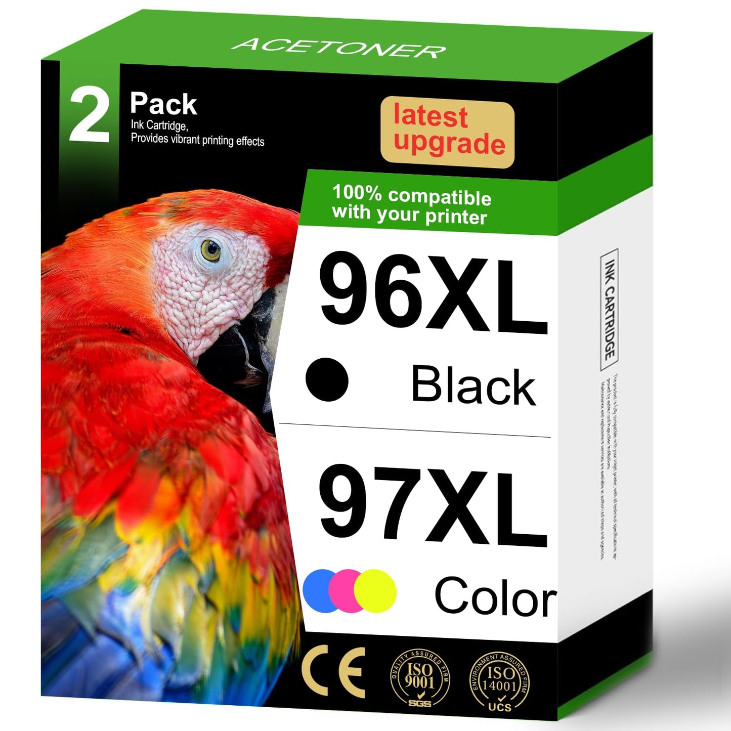 96 97 Ink Cartridges Replacement for HP 96XL 97XL Ink for Printer Deskjet 6940 5940 6840 6988 6980 Officejet 7310 7410 7210 Photosmart 8050 (1 Black, 1 Tri-Color)