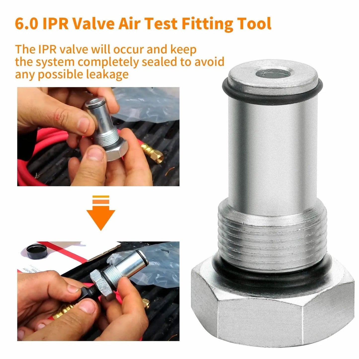 TEXVOKIE 6.0 IPR Valve Socket & Oil Rail Adapters Kit & 6.0 High Pressure Oil Pump IPR Valve Air Test Fitting Tool with Seal Kit, Fits for Ford 6.0L Powerstroke Diesel Engine, Pack of 8