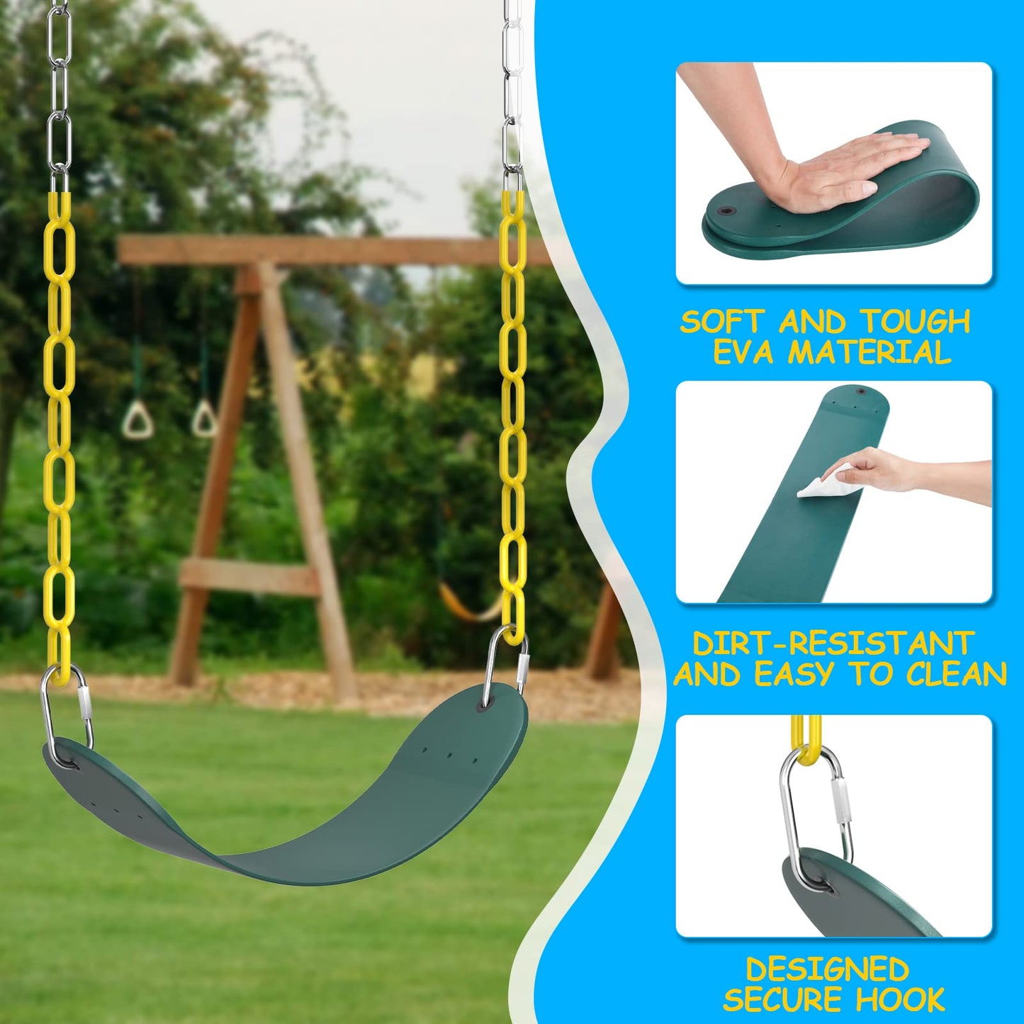 EVA Soft Plastic Swing Set, AGPTEK Swing Seat with 66 Inch Heavy-Duty Rust-Resistant Chains, Suitable for Kids and Adults up to 250 lbs for Outdoors, Playground, Jungle & Gym