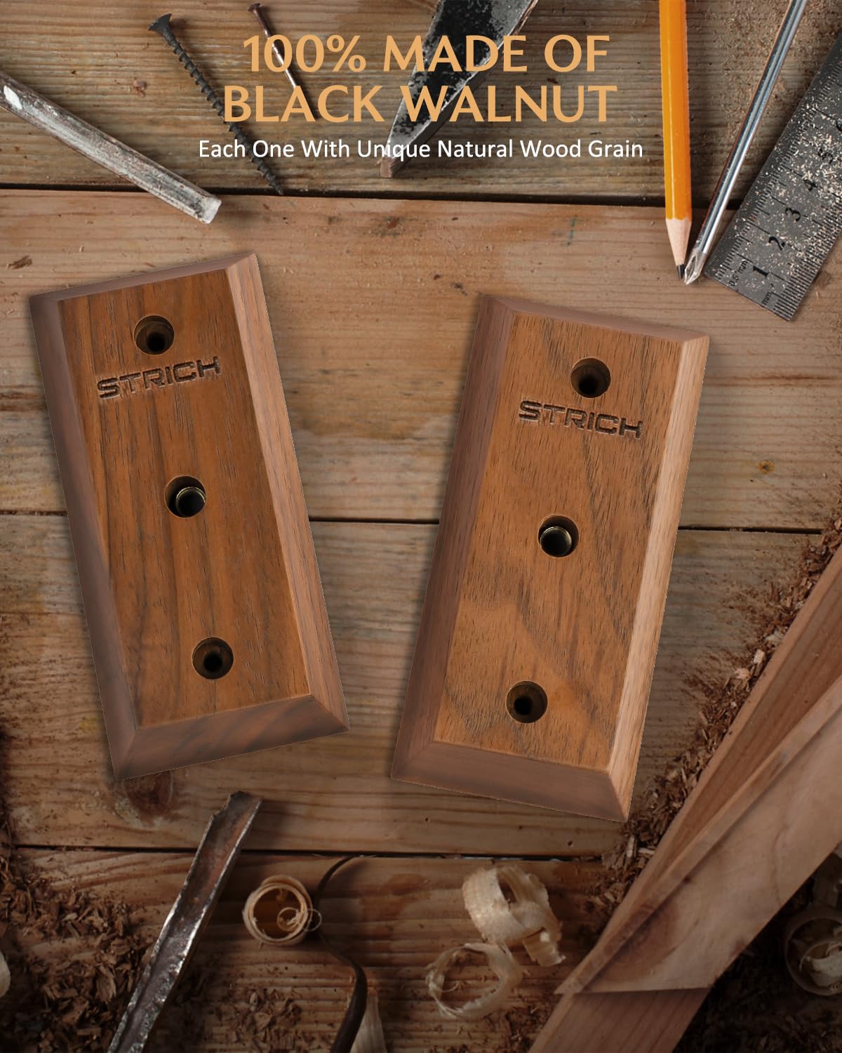 STRICH Guitar Wall Mount,Walnut,U-Shaped with Screws,Auto Lock Guitar Holder Hook for Acoustic, Electric Guitar, Banjo, Bass(3-Pack)