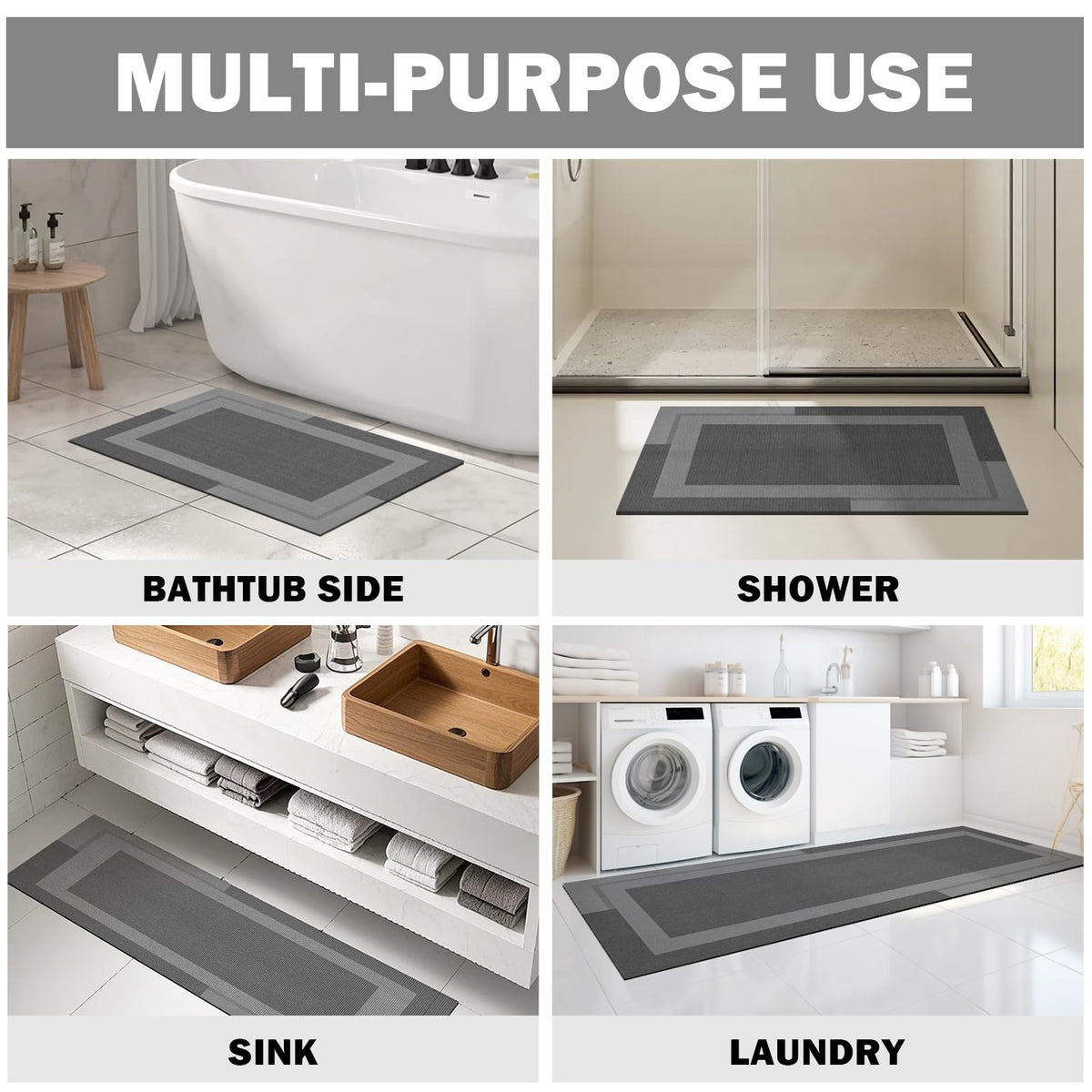 YDKGL Extra Long Non Slip Bathroom Runner Bath Mat, Rubber Backing Ultra Thin Bath Rug Fit Under Door Quick Dry Super Absorbent Washable Shower Mat for Bathroom Floor Bathtub Sink, Dark Grey 24"x70"