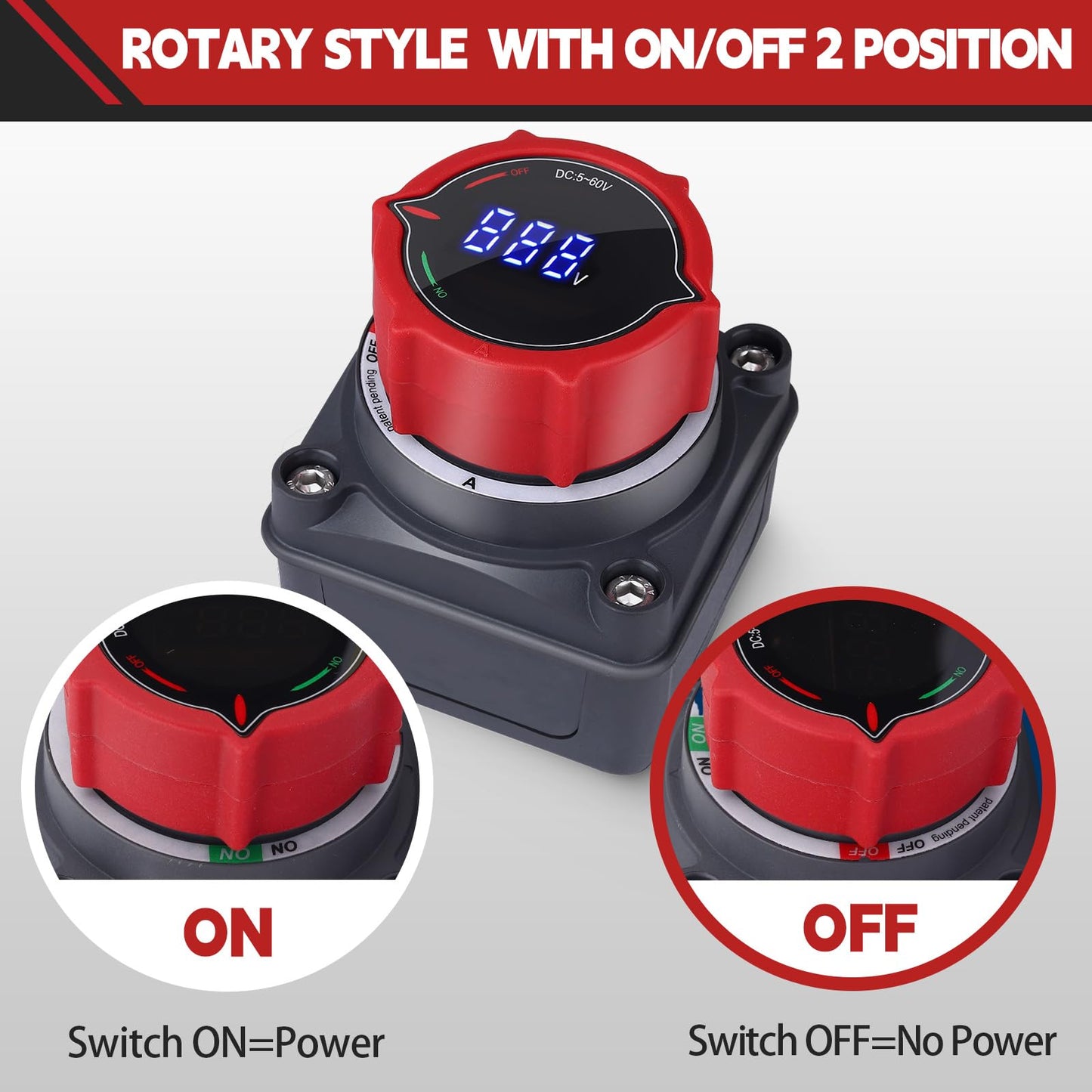 AWBLIN Upgrade Battery Disconnect Switch with Voltmeter, DC 5-60V Master Isolator Cut/Shut Off Switch for Marine Boat Car Truck Camper RV Trailer Vehicles Engine Application (On/Off)