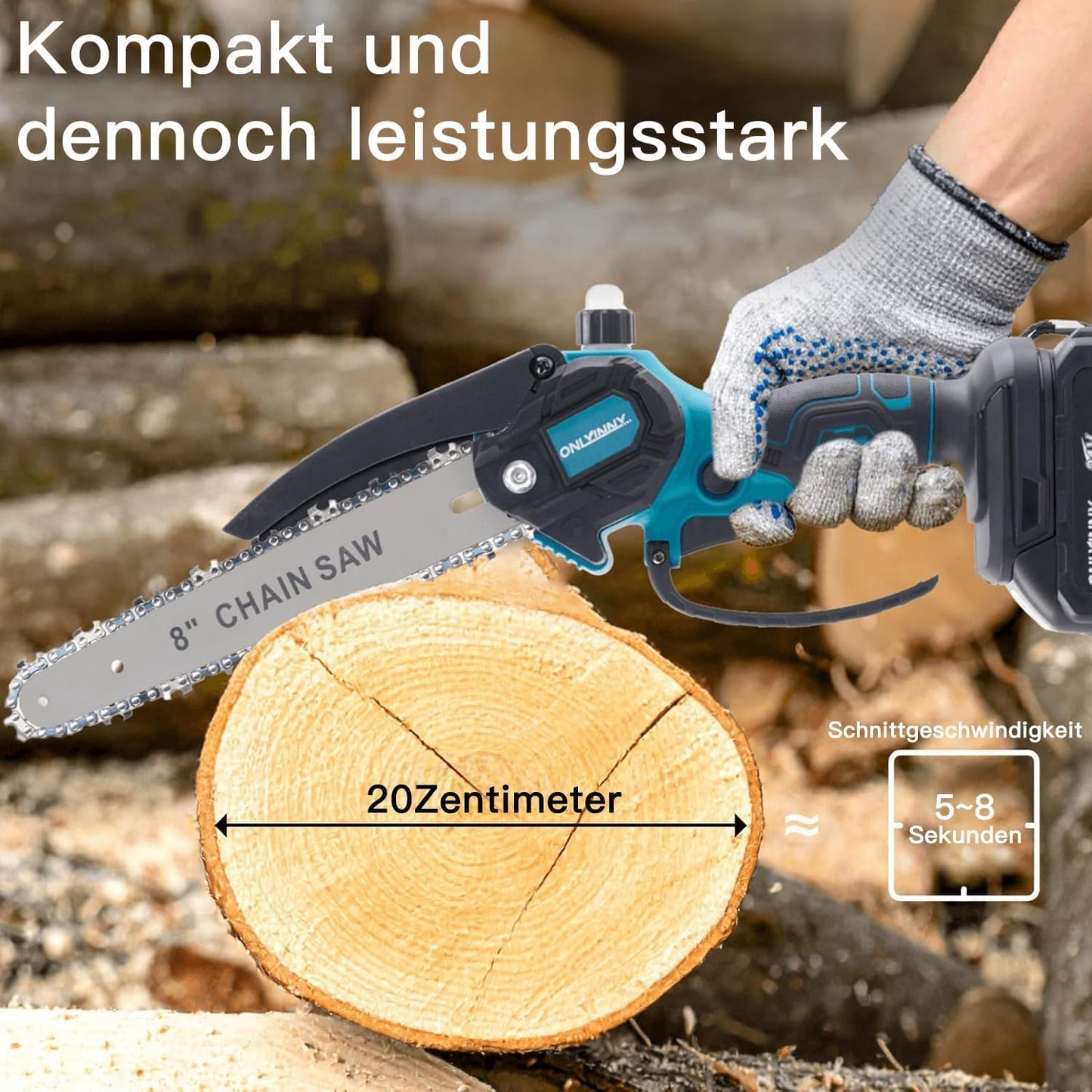 Mini Chainsaw 8 Inch Electric Chainsaw, Mini Cordless Battery Portable Chain Saw Kit Seniors Friendly with Auto Oiler, 2 Chainplate 2 Chains 2 Batteries for Tree Trimming,