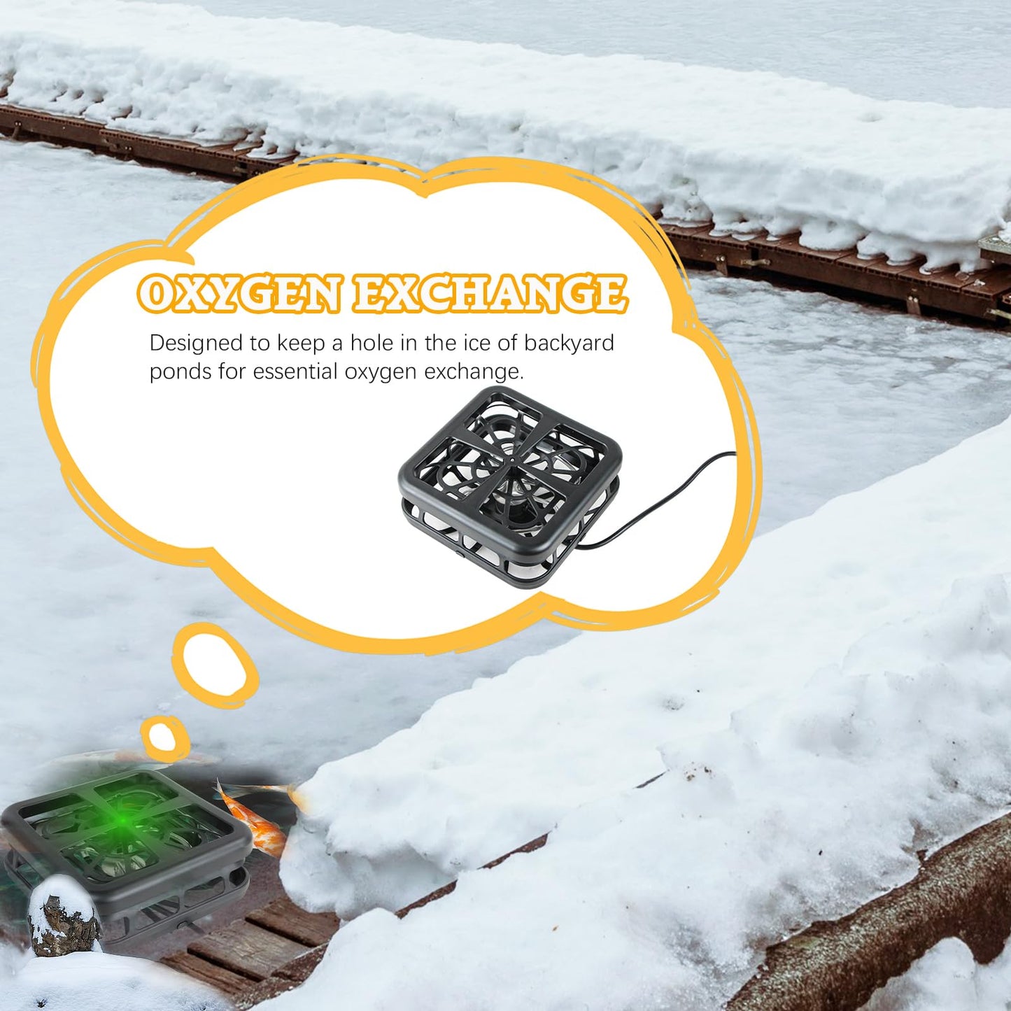 Pond De-icer,Winter Survival Solution for Outdoor Pond Fish,Thermostatic controll Heater with Floating and Diving Modes,Keep Ponds from Freezing Over in Winter（500W,1000W,1500W） (500W)