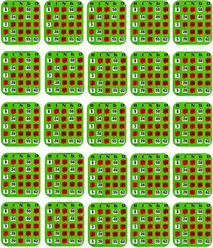 25 Green Easy Read Bingo Heavy Duty 5 Ply Jumbo Shutter Slide Cards by Regal Games
