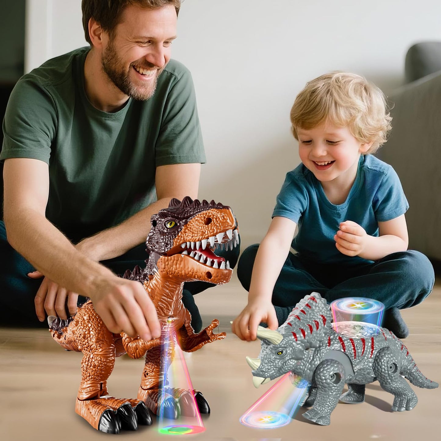Lucky Doug 3 Pack Electric Realistic Dinosaur Toys with Simulated Sound ＆ Light for Boys Kids Aged 3 4 5 Years Old, Dinosaur Figures for Toddler Christmas and Birthday