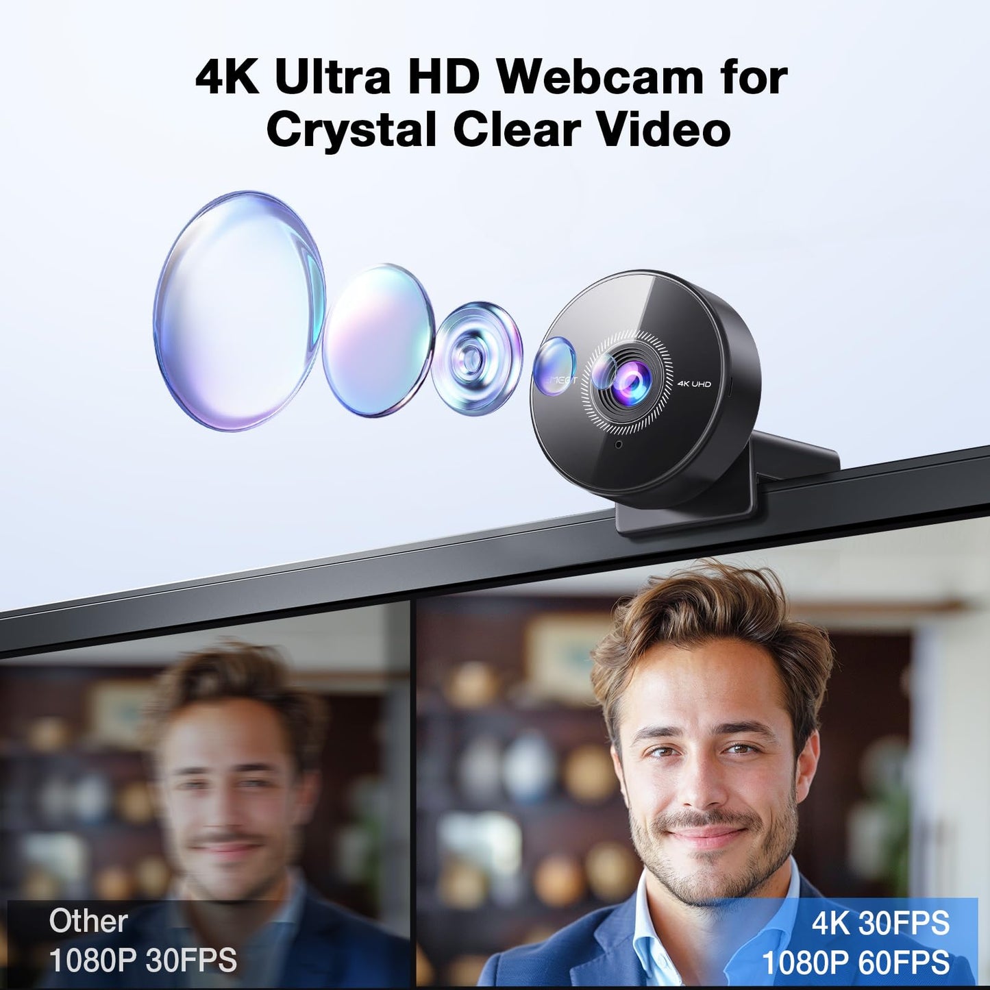 EMEET C950 4K Webcam for PC - 8 Megapixels 4K UHD, PDAF Autofocus, Noise-Canceling Mic, 70° FOV, 1080P@60FPS, Privacy Cover, USB 2.0 Plug&Play, Ideal PC Camera 4K for Zoom/Teams/Skype/Google Meet