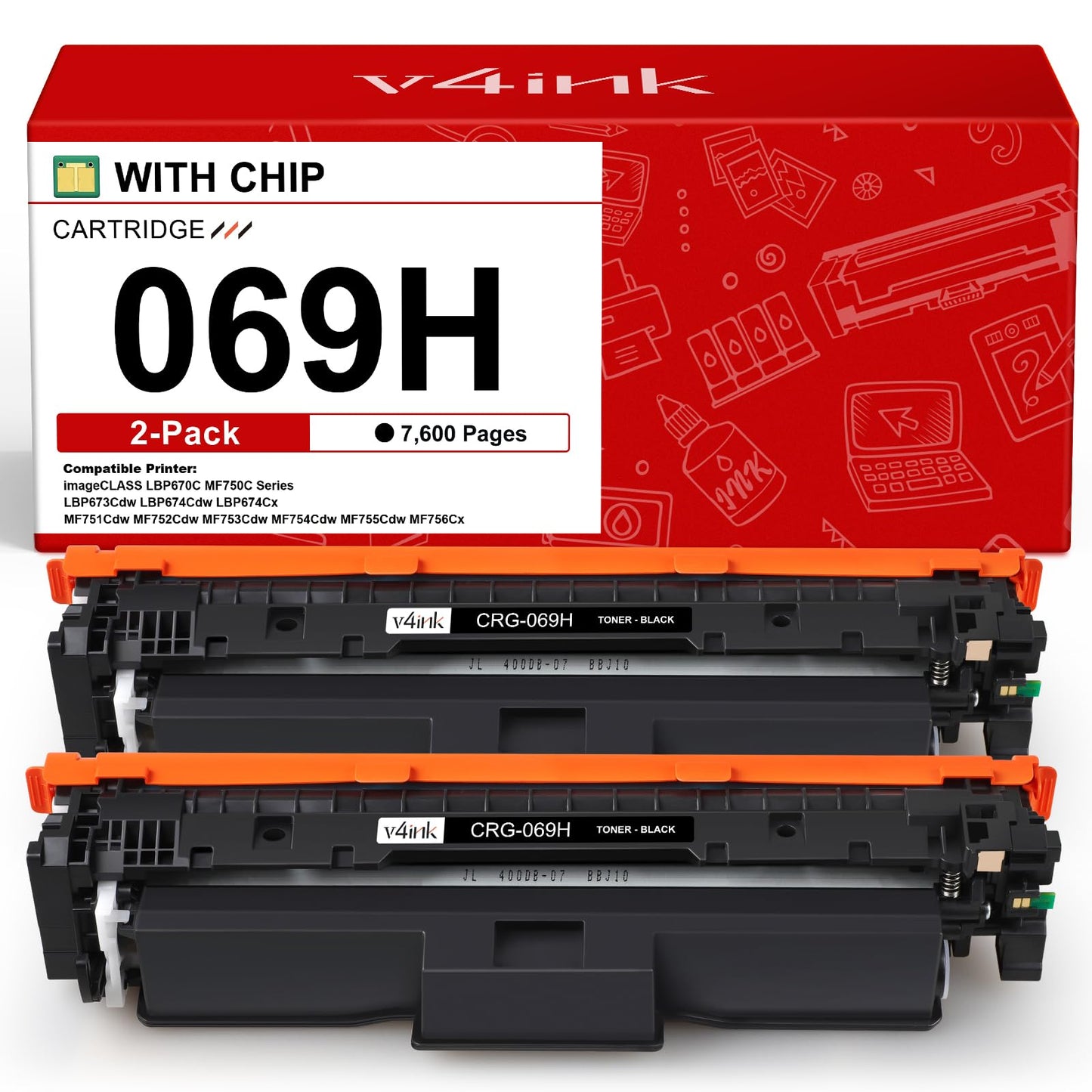 v4ink 069H 069 Toner Cartridges High Capacity Compatible Replacement for Canon 069H 069 Works for Canon Color imageCLASS MF750C LBP670C Series MF753Cdw MF754Cdw MF751Cdw LBP674Cdw Printer（2 Black）