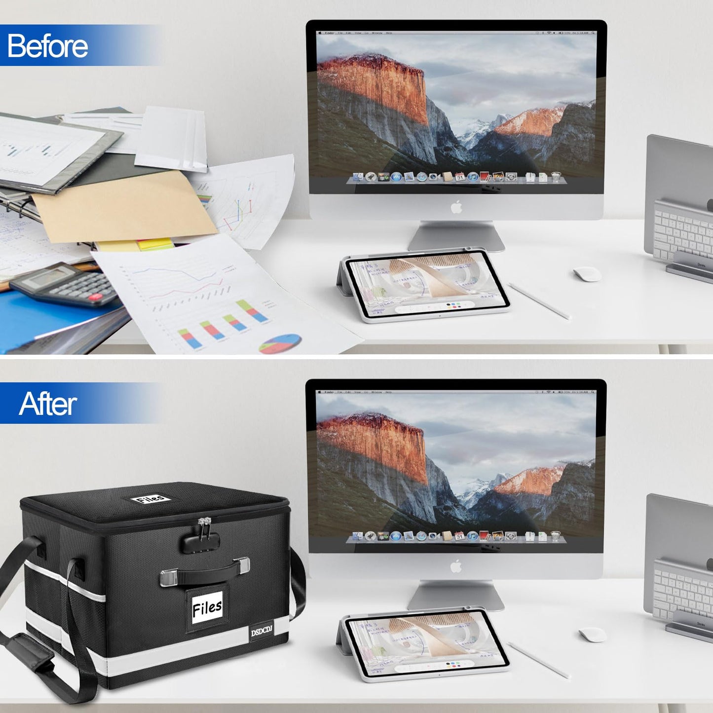 DSDCDJ Upgraded Fireproof File Box with Stay-Open Straps, Fireproof Document Box with Lock, Portable File Organizer Filing Cabinet with Handles for Hanging Letter/Legal Folder, 15.5" x 12.3" x 10.5"