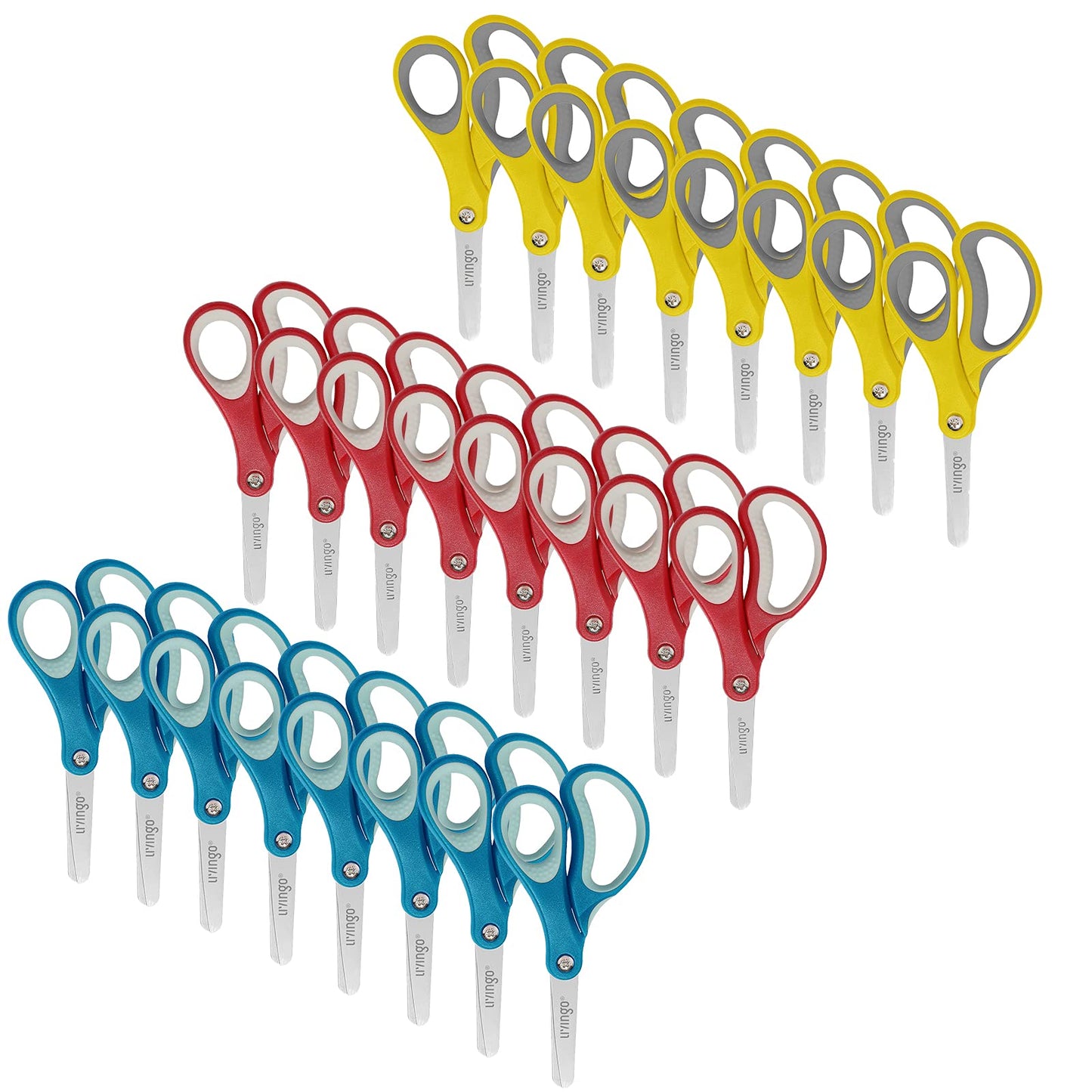 LIVINGO 24 Pack 5” Kids Scissors, Blunt Tip Safety Blade with Cover, Left/Right Handle, Bulk School Supplies Preschool Shears for Teachers Student Toddler Children Classroom Crafting Cutting Paper