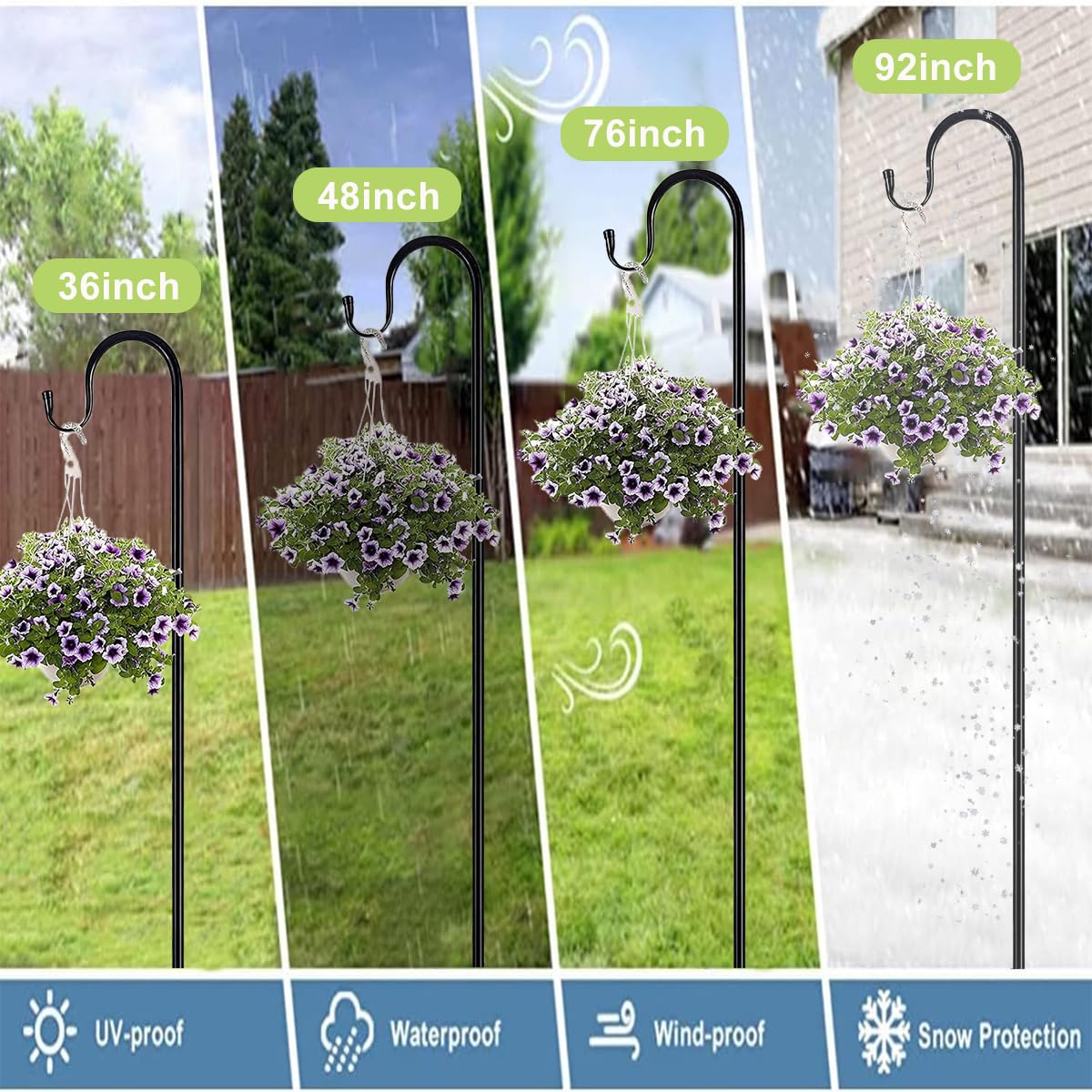 2pk Shepherd Hook 92inch,Garden Bird Feeders Pole with 5 Prong Base,Heavy Duty Metal Shepherd Stand,Bird Feeder Holder for Hanging Birdhouses,Flower Pots,Lanterns,Wedding Decor,Plant Hanger