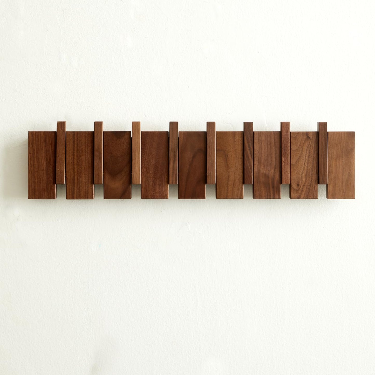 Wood Coat Rack Wall Mount, QUELLANCE Walnut Wall Coat Rack with 8 Hooks for Bathrooms&Door&Entryway, Wall Hooks for Hanging Coats/Keys/Hats/Robe&Towels/Plants/Backpaks