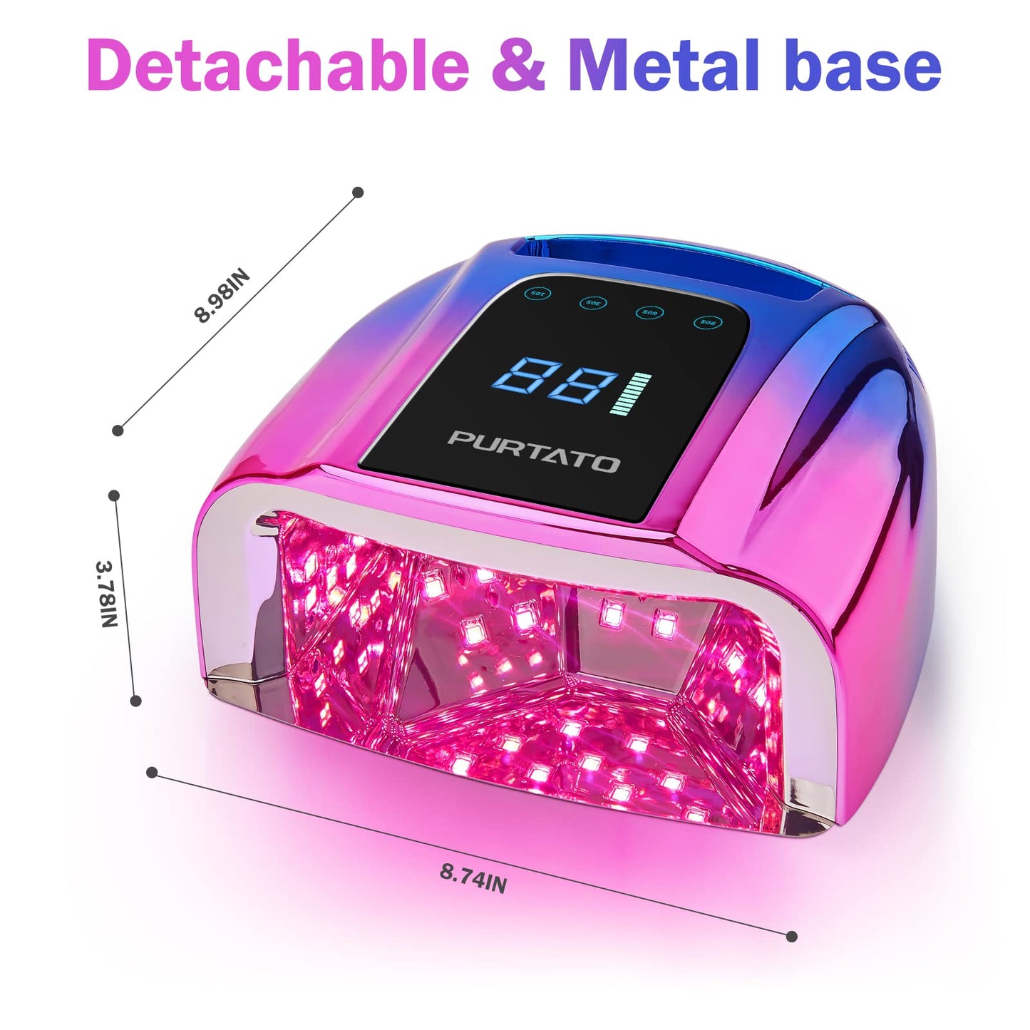 Purtato Professional Rechargeable 96W UV LED Portable Cordless UV Light for Nail Lamp Machine with Removable Stainless Steel Bottom,4 Timer Setting and Smart Sensor Nail Dryer (Blue&Purple)