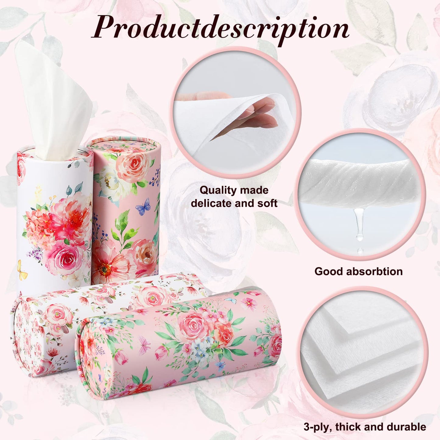 Ctosree 8 Pcs Car Tissue Holder Cylinder Bulk Round Floral Cup Holder Facial Tissues for Travel Refill Car Napkin Box Round Container