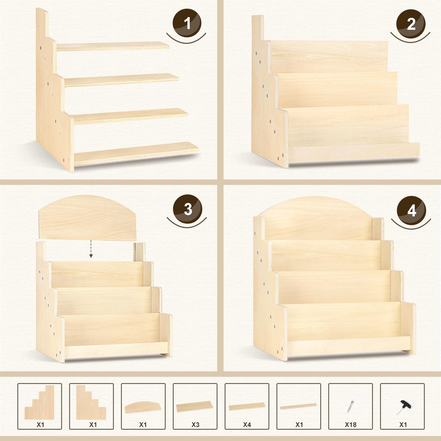 Greeting Card Display Stand, Wooden 4-Tier Postcard Display Stand Holder for Sticker, Vendors, Retail Stores, Beige