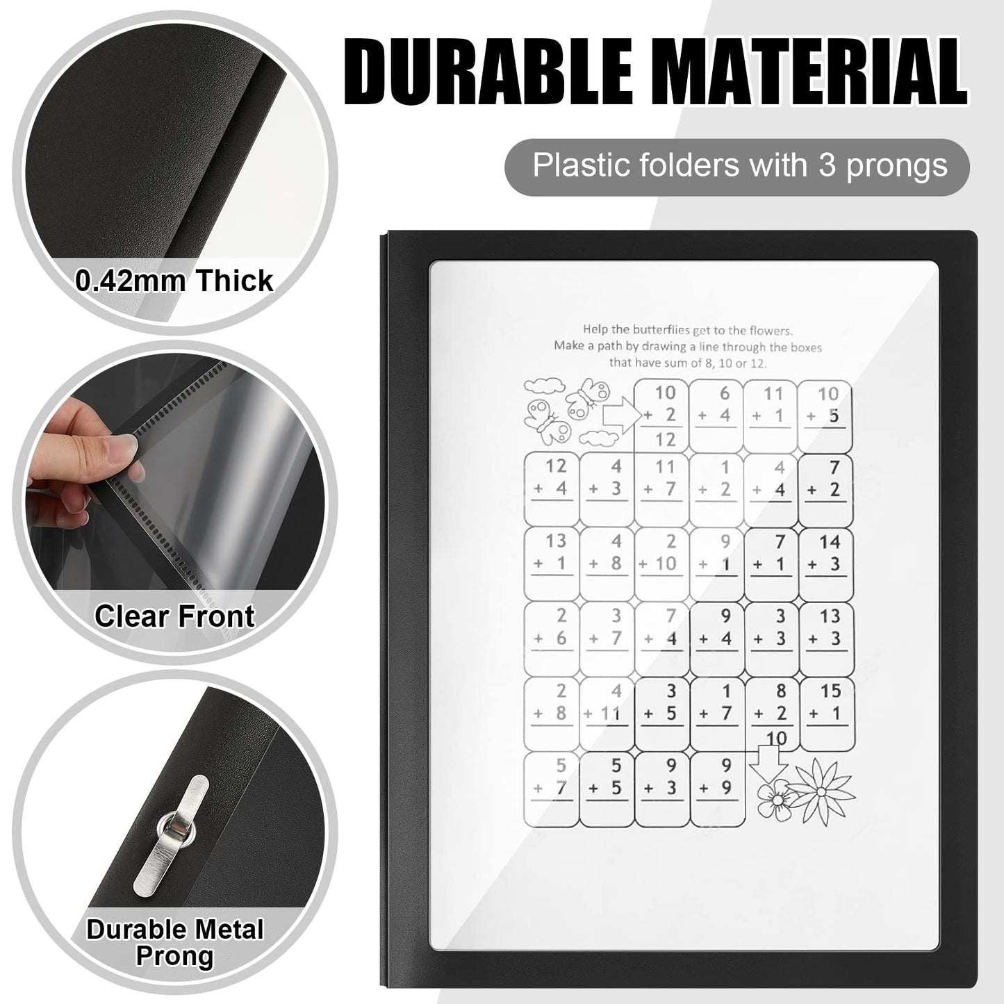 Teling 36 Pcs Clear Front Report Covers Black Plastic Report Cover Letter Size Folders with Prongs Bulk Presentation Binder 3 Prong Resume Portfolio Folder for Presentation Document and School Use