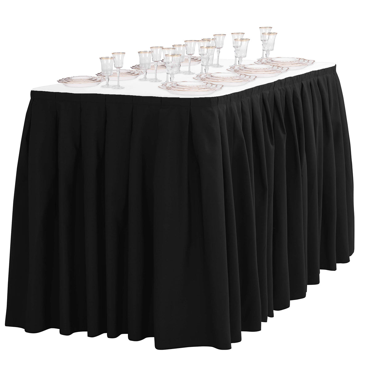 LinenTablecloth 21 ft. Accordion Pleat Polyester Table Skirt Black